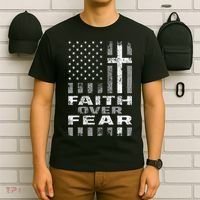 Faith Over Fear Christ Christian Cross Us Usa T-Shirt thumb 6
