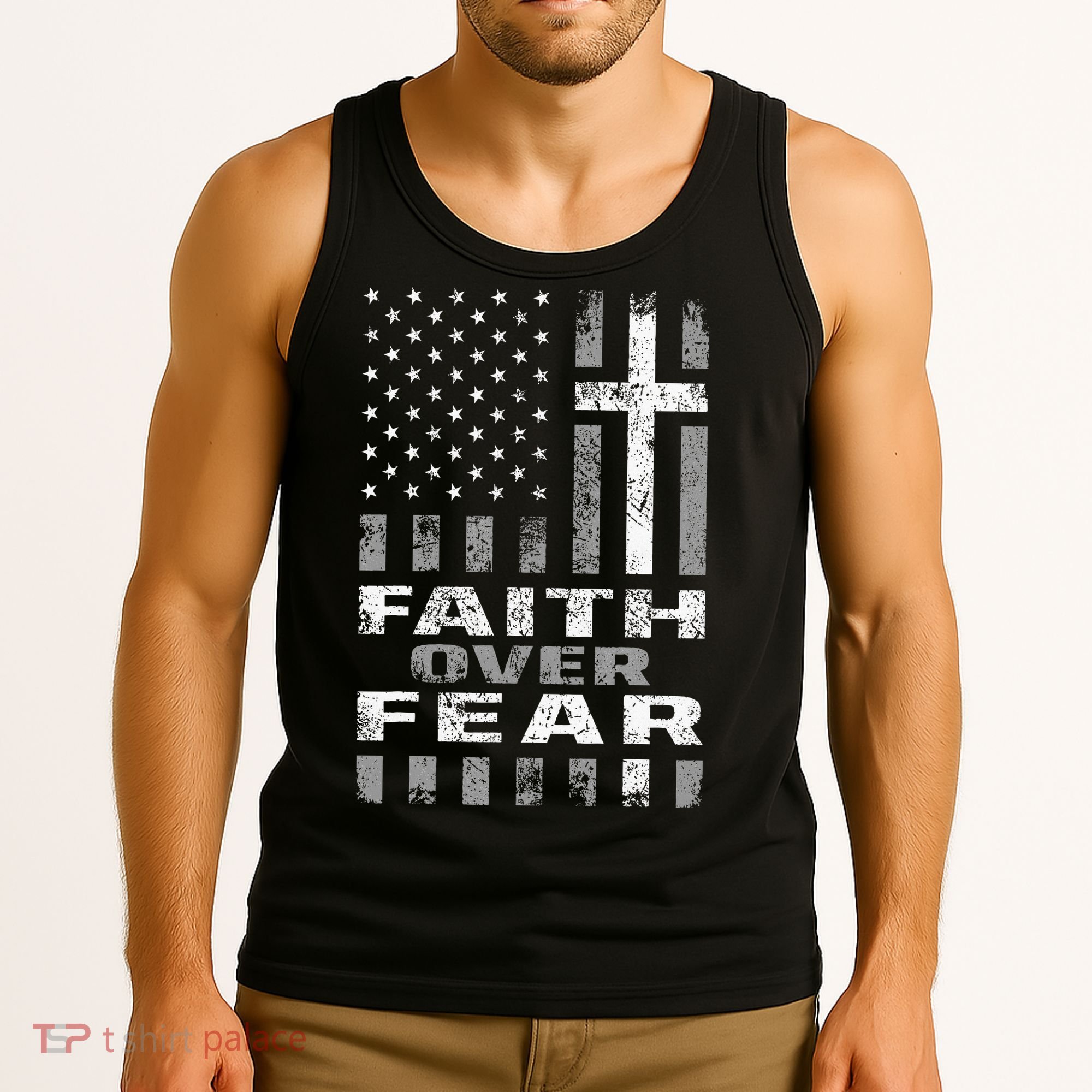 Faith Over Fear Christ Christian Cross Us Usa Tank Top