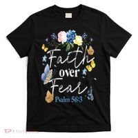 Faith Over Fear Flower Butterfly Christian Bible Verse T-Shirt thumb 0