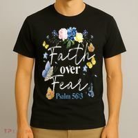 Faith Over Fear Flower Butterfly Christian Bible Verse T-Shirt thumb 3