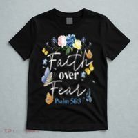 Faith Over Fear Flower Butterfly Christian Bible Verse T-Shirt thumb 5