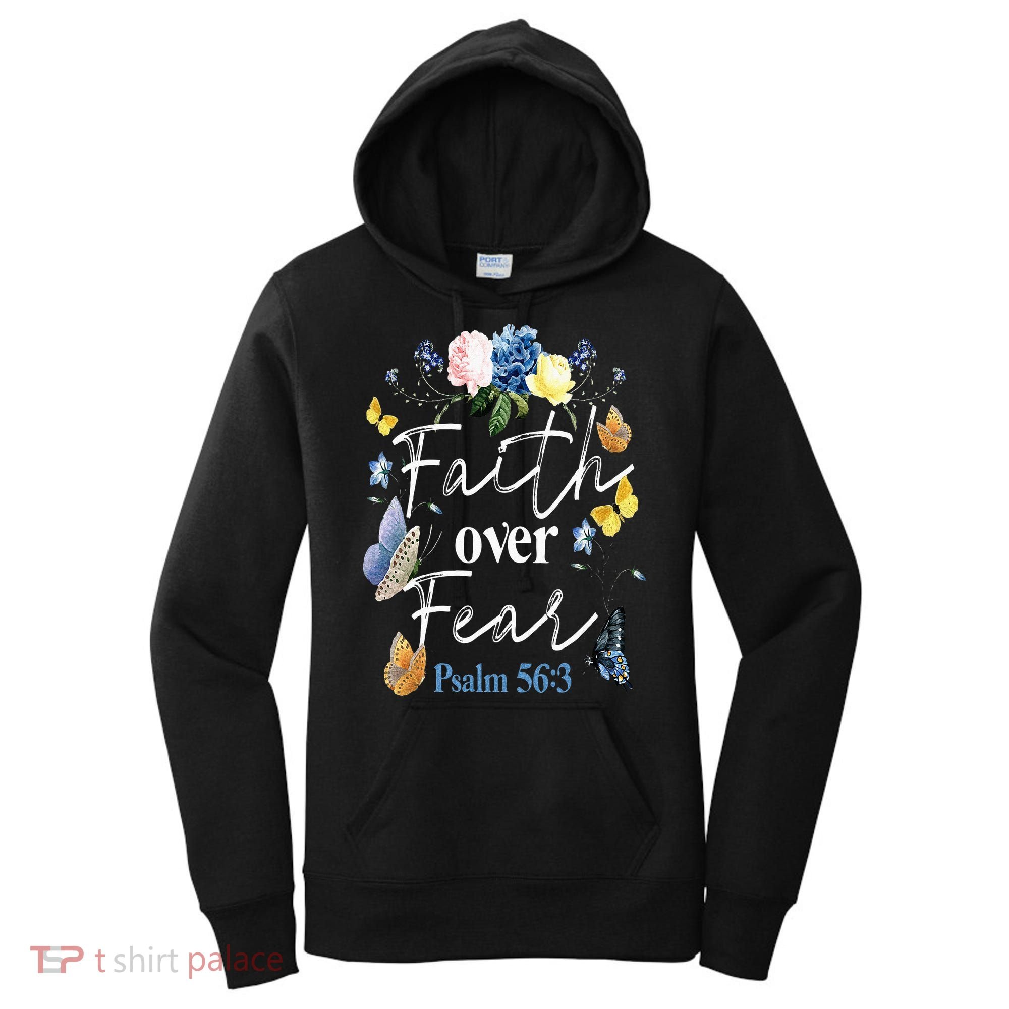 Faith Over Fear Flower Butterfly Christian Bible Verse Women's Hoodie