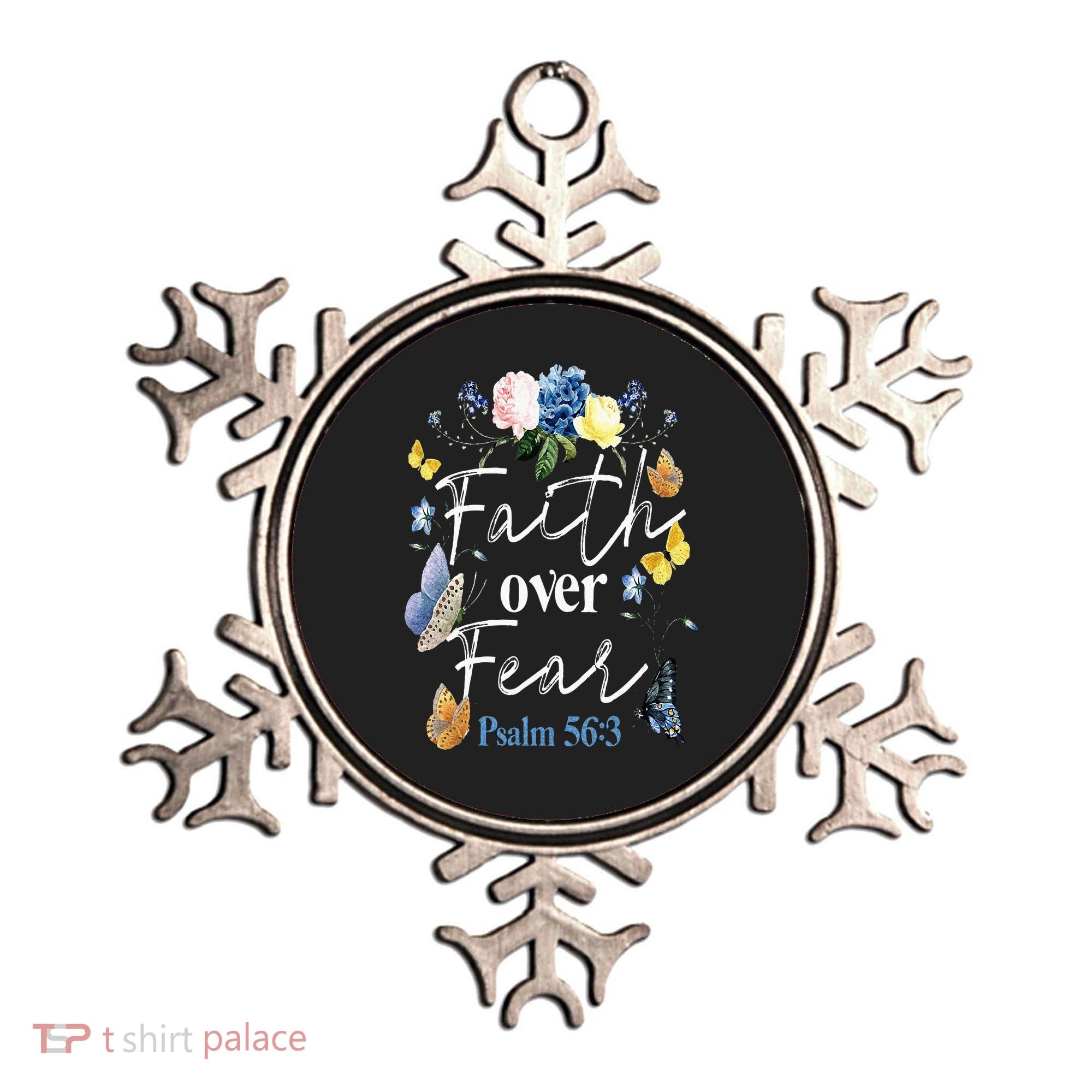Faith Over Fear Flower Butterfly Christian Bible Verse Ornament
