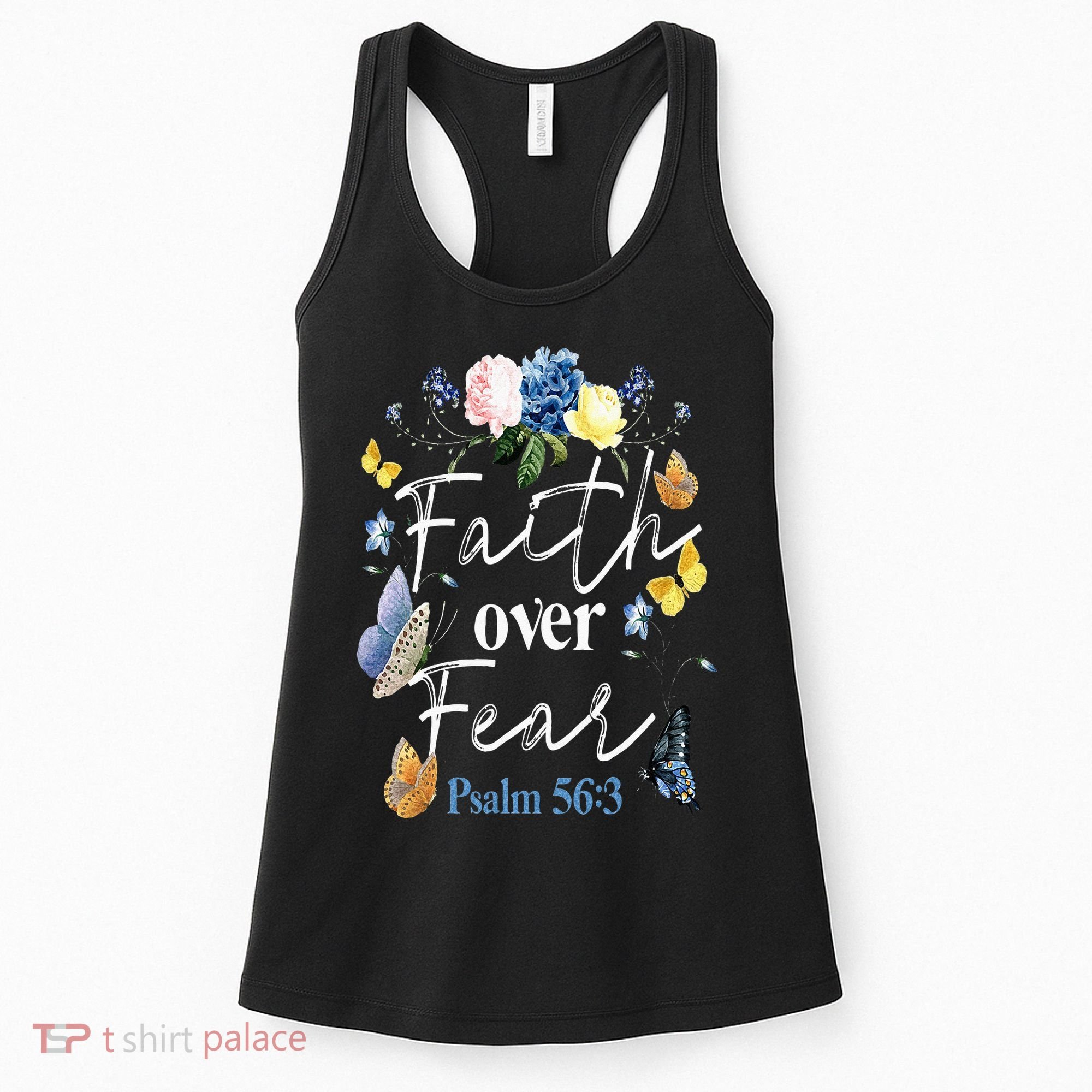 Faith Over Fear Flower Butterfly Christian Bible Verse Women's Tank Top
