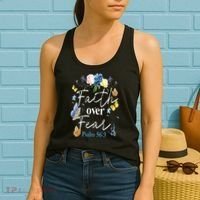 Faith Over Fear Flower Butterfly Christian Bible Verse Women's Tank Top thumb 2