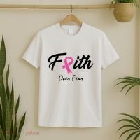 Faith Over Fear Breast Cancer Ribbon T-Shirt thumb 2