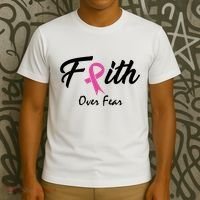 Faith Over Fear Breast Cancer Ribbon T-Shirt thumb 3