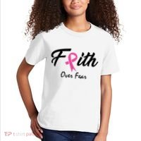 Faith Over Fear Breast Cancer Ribbon Kids T-Shirt thumb 2