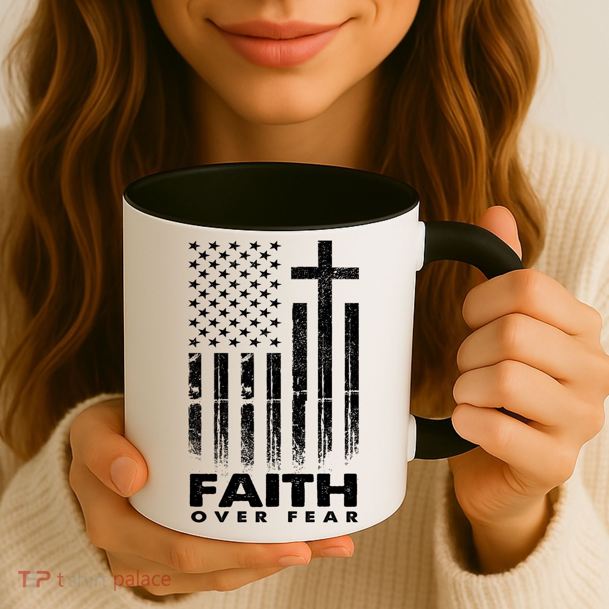 Faith Over Fear American Flag Coffee Mug
