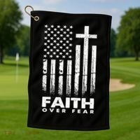 Faith Over Fear American Flag Golf Towel thumb 1