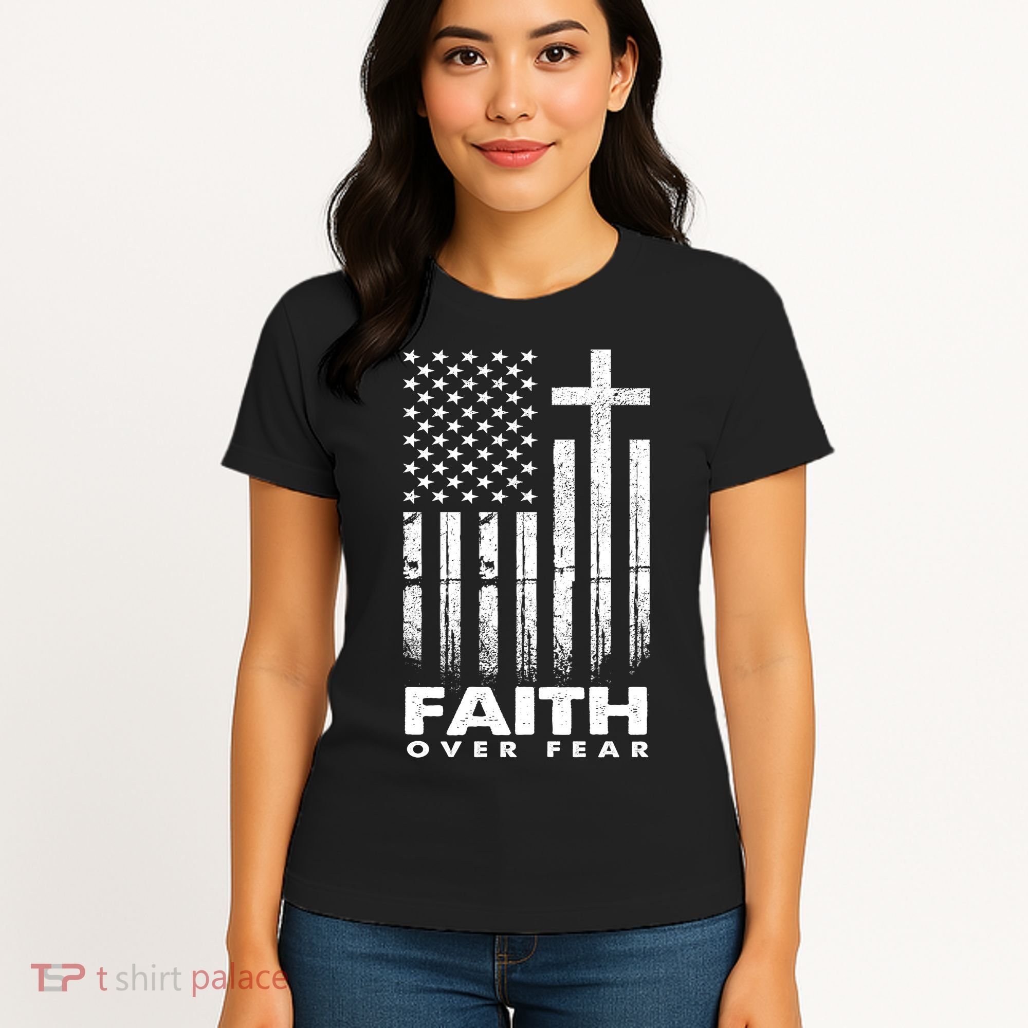 Faith Over Fear American Flag Women's T-Shirt