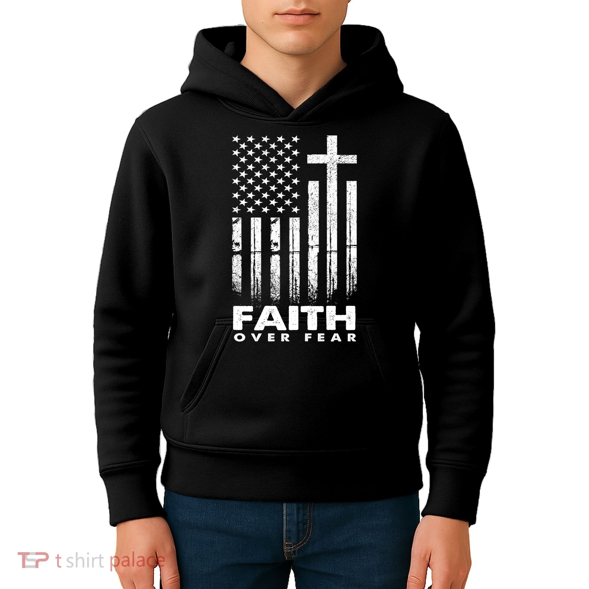 Faith Over Fear American Flag Kids Hoodie