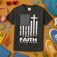 Faith Over Fear American Flag Kids T-Shirt thumb 3