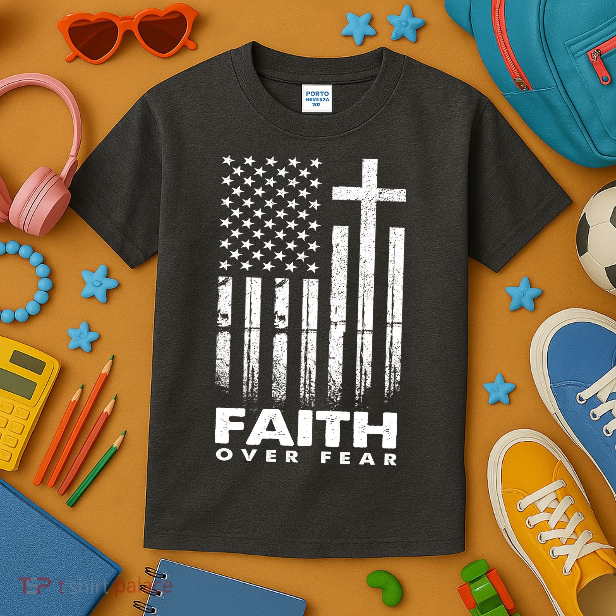 Faith Over Fear American Flag Kids T-Shirt