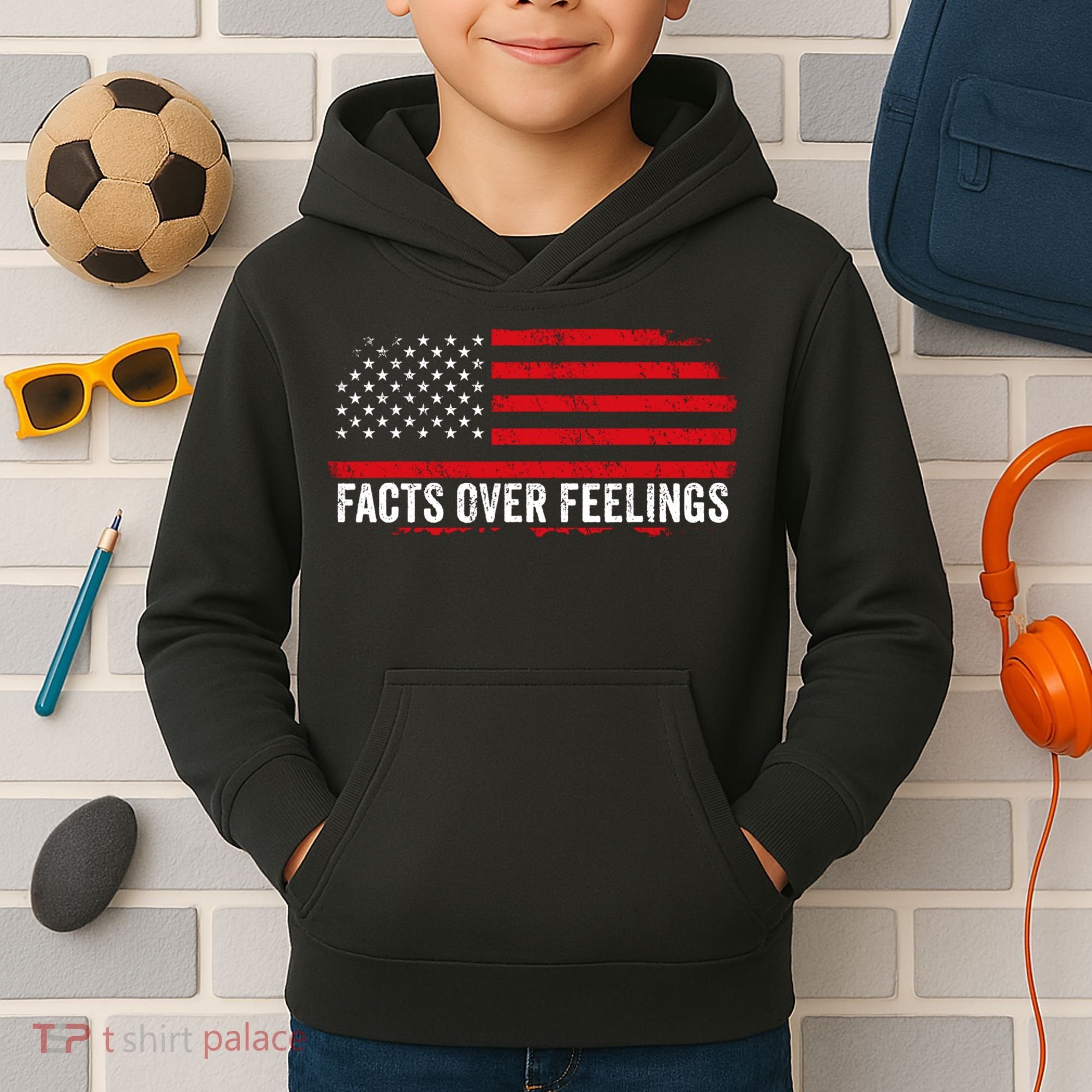 Facts Over Feelings Right Conservative Republican Political Kids Hoodie