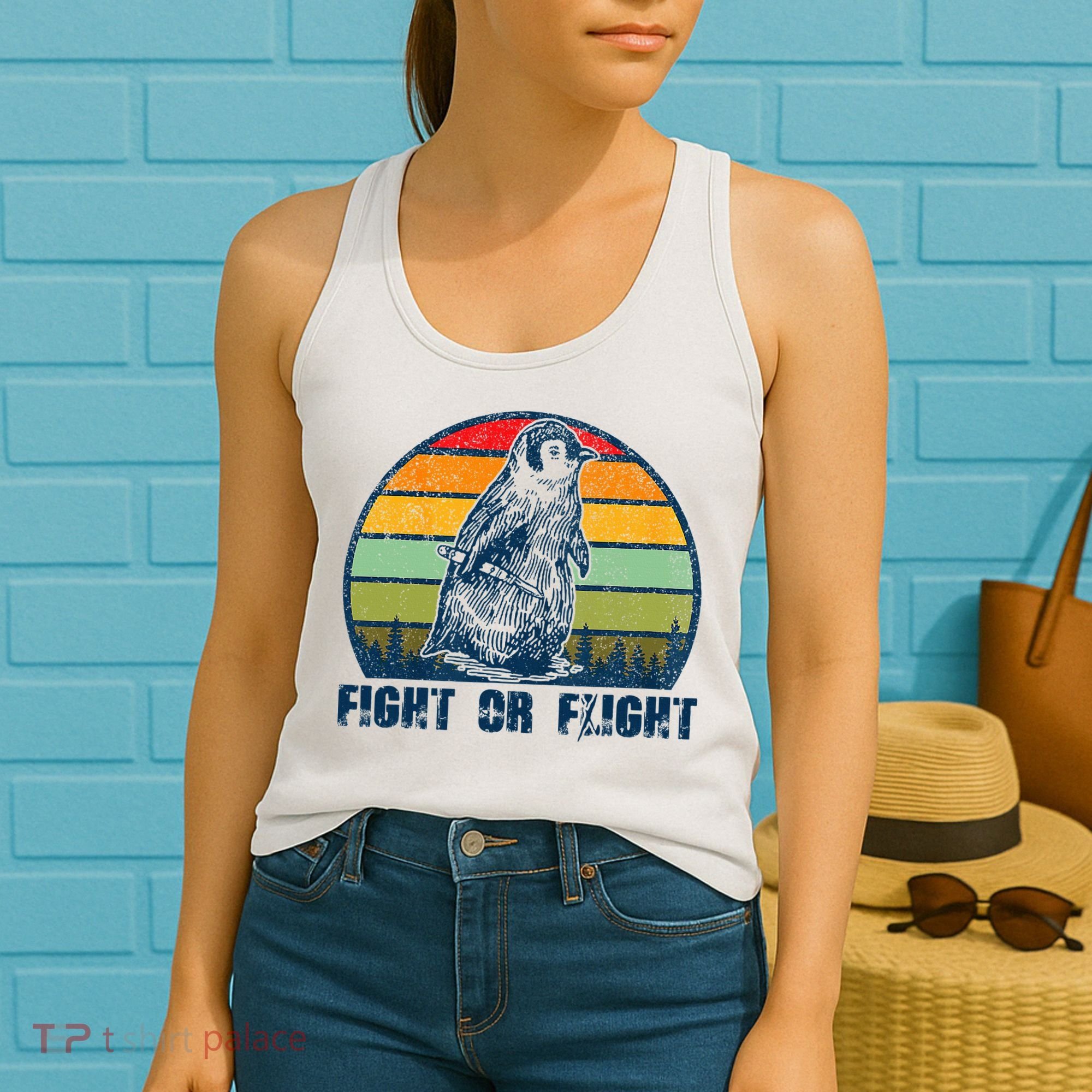 Fight Or Flight Funny Penguin Pun Fight Or Flight Women's Tank Top