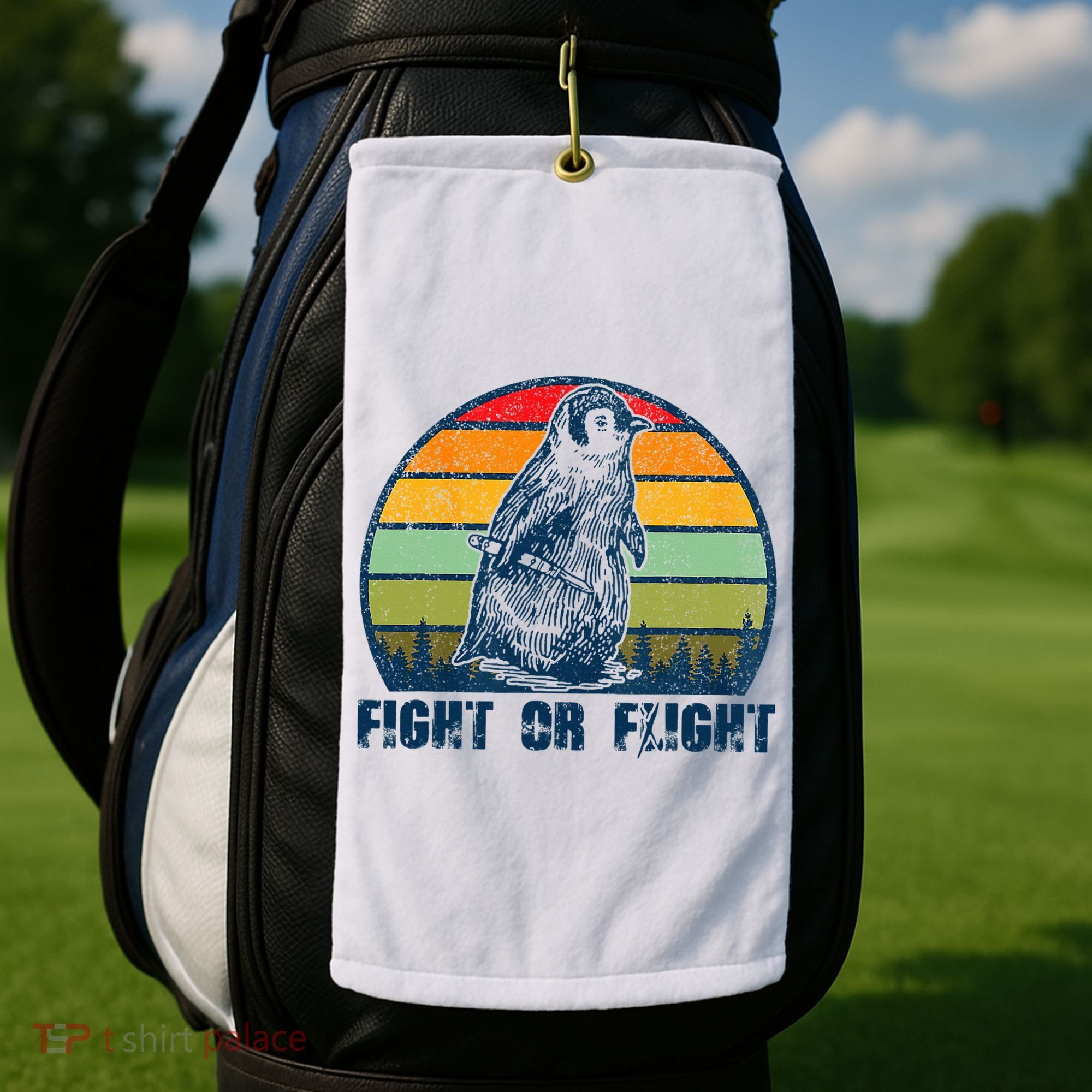 Fight Or Flight Funny Penguin Pun Fight Or Flight Golf Towel