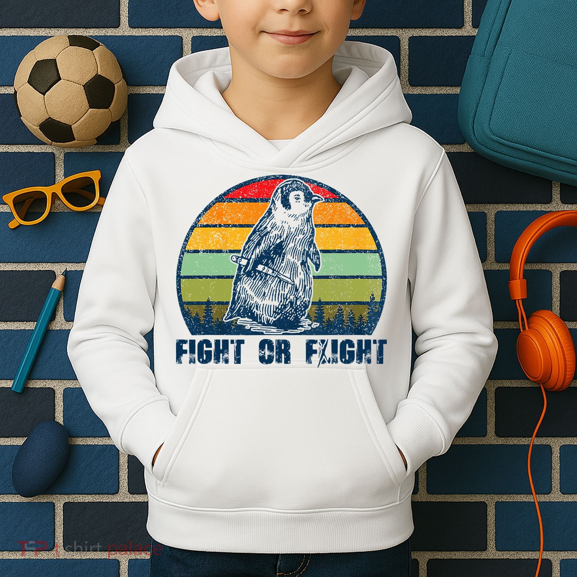 Fight Or Flight Funny Penguin Pun Fight Or Flight Kids Hoodie