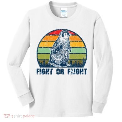 Fight Or Flight Funny Penguin Pun Fight Or Flight Kids Long Sleeve Shirt