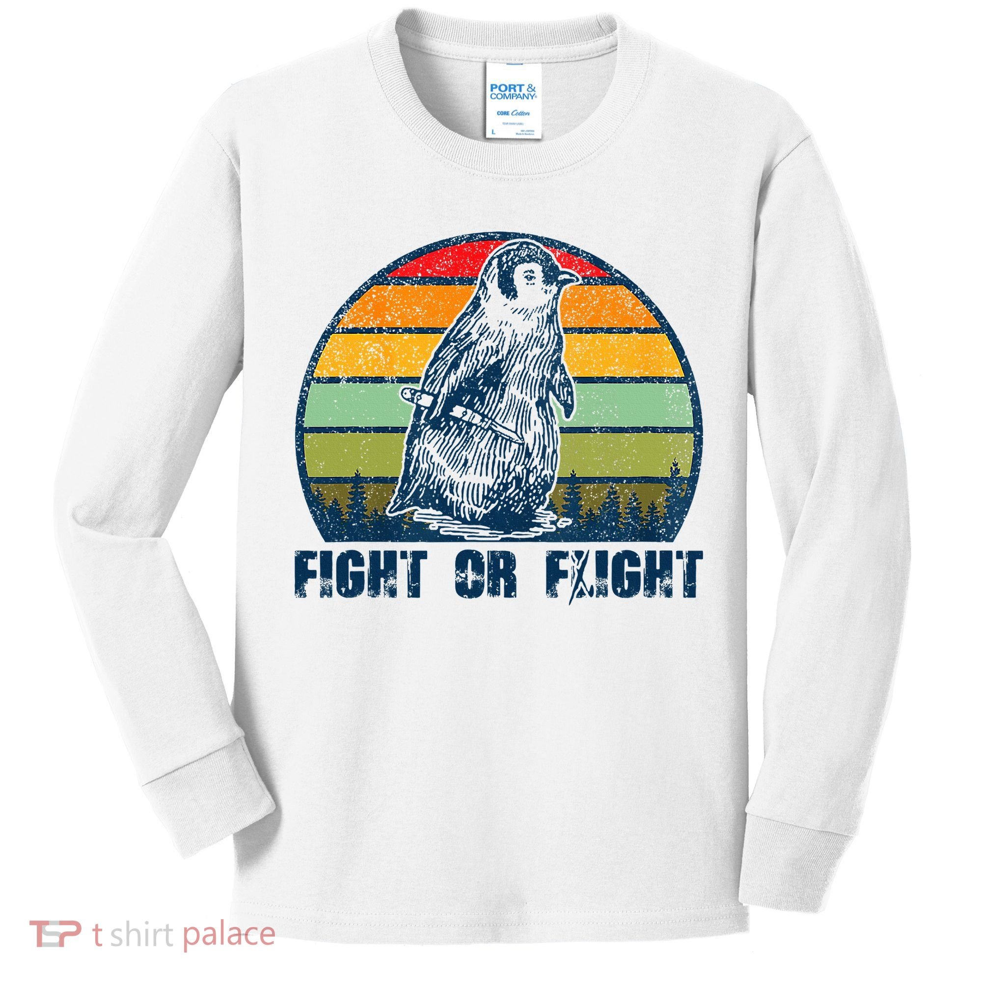 Fight Or Flight Funny Penguin Pun Fight Or Flight Kids Long Sleeve Shirt