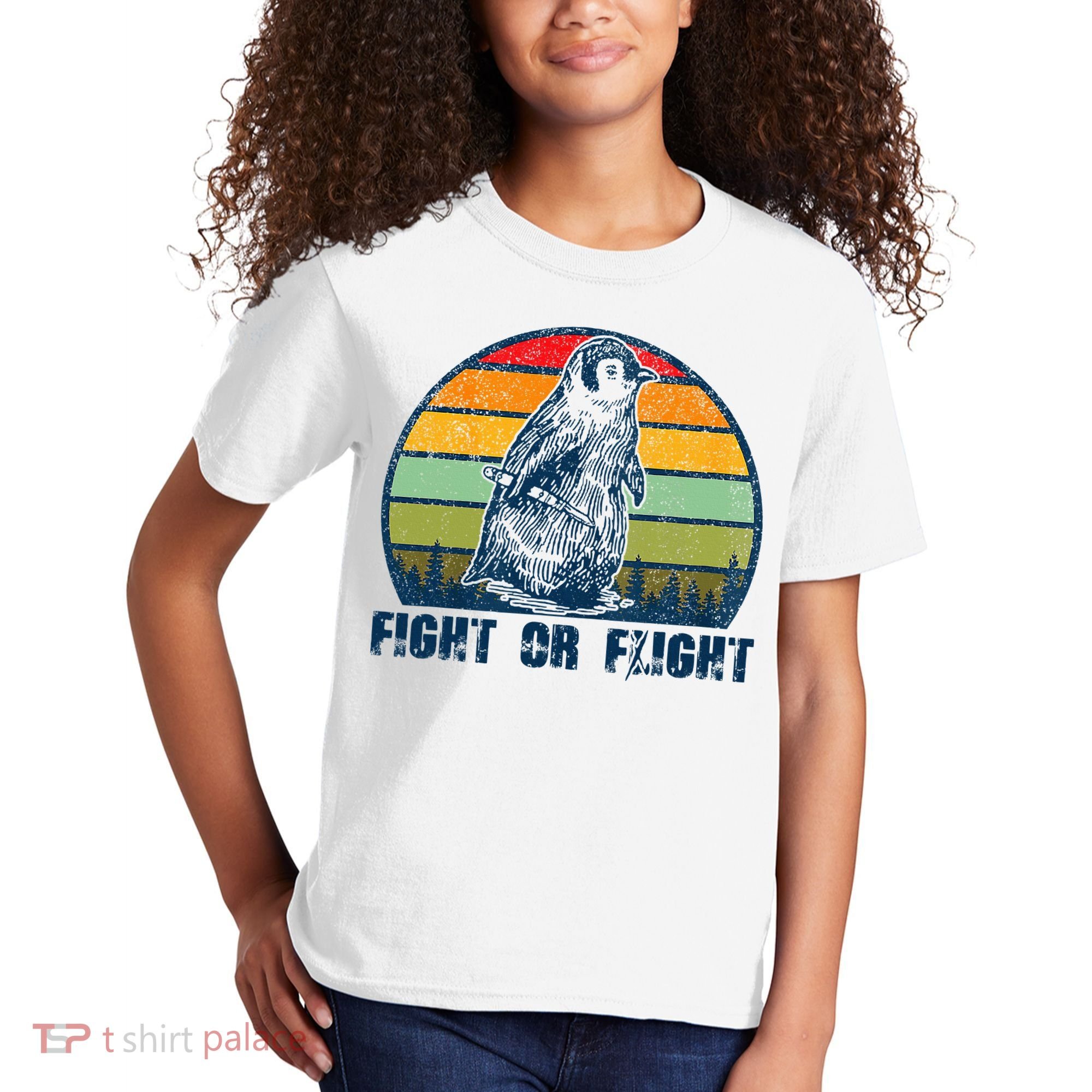Fight Or Flight Funny Penguin Pun Fight Or Flight Kids T-Shirt