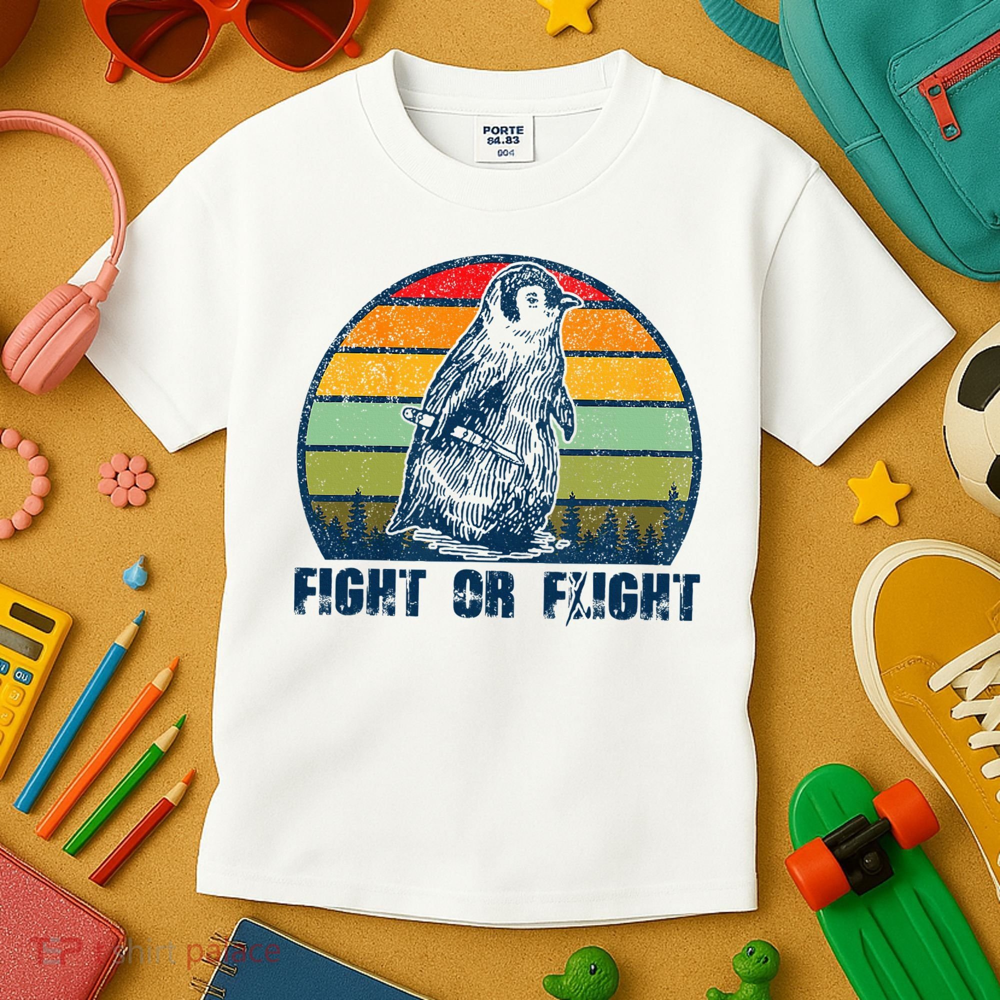 Fight Or Flight Funny Penguin Pun Fight Or Flight Kids T-Shirt