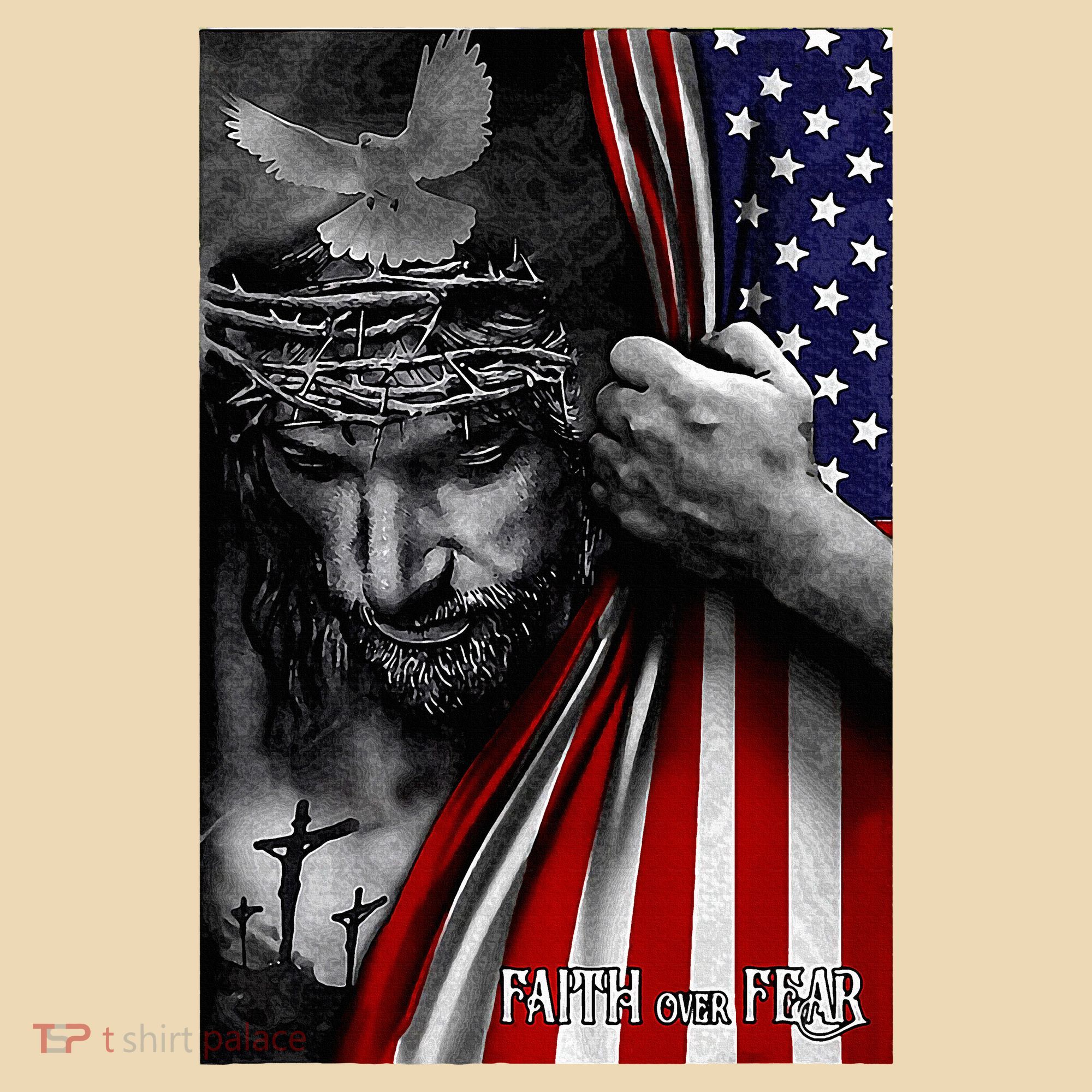Faith Over Fear God Jesus Christian Flag Tote Bag