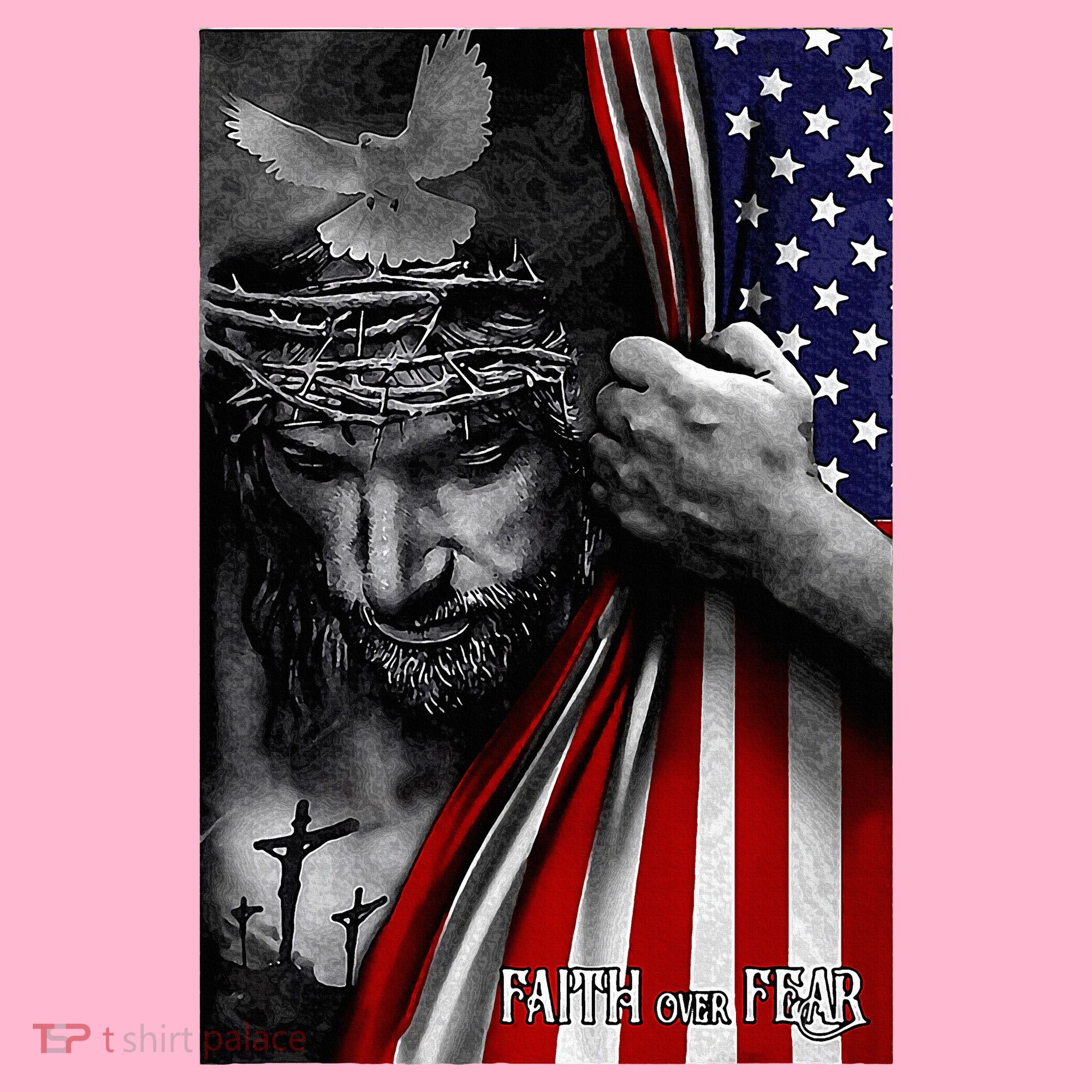 Faith Over Fear God Jesus Christian Flag Coaster