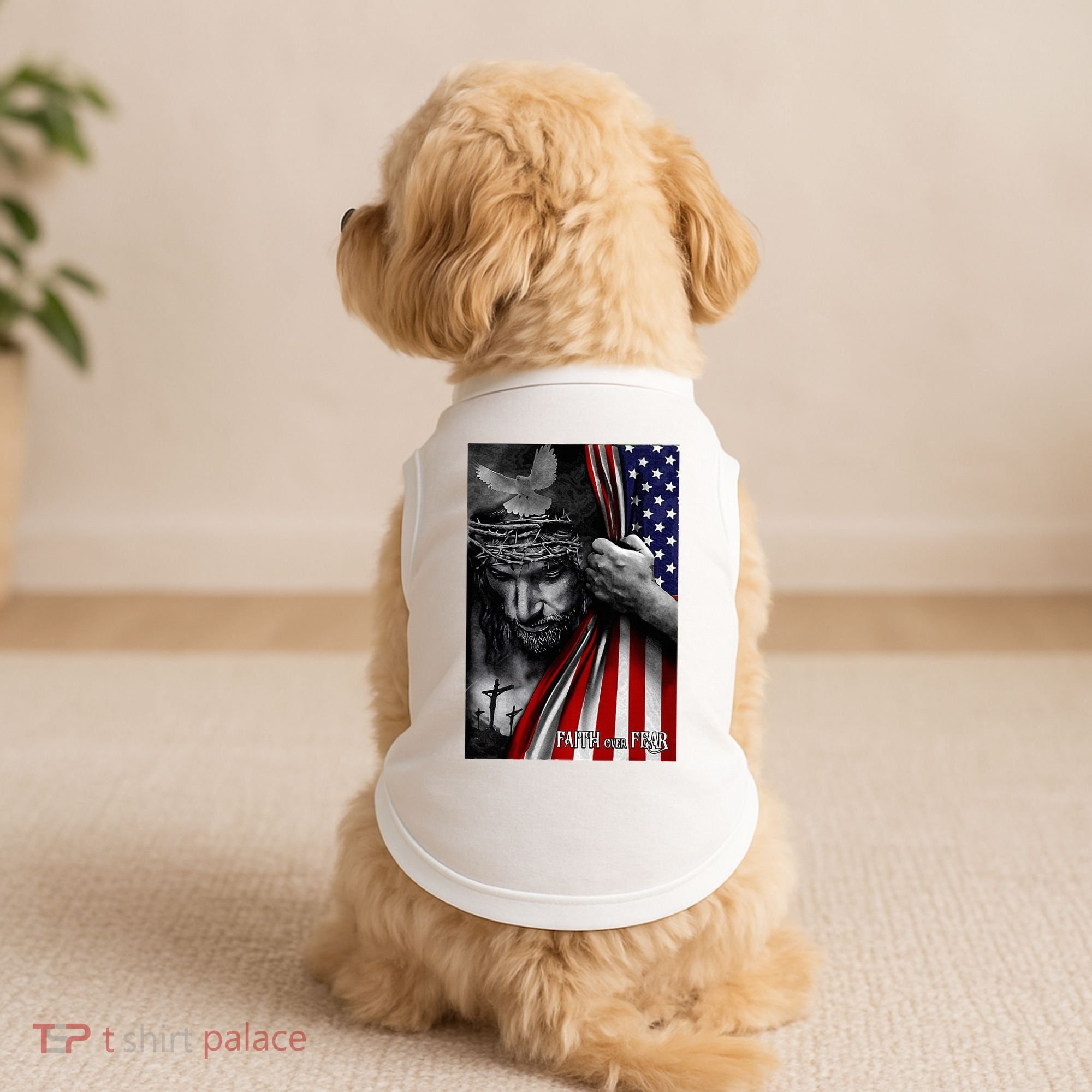 Faith Over Fear God Jesus Christian Flag Doggie Tank