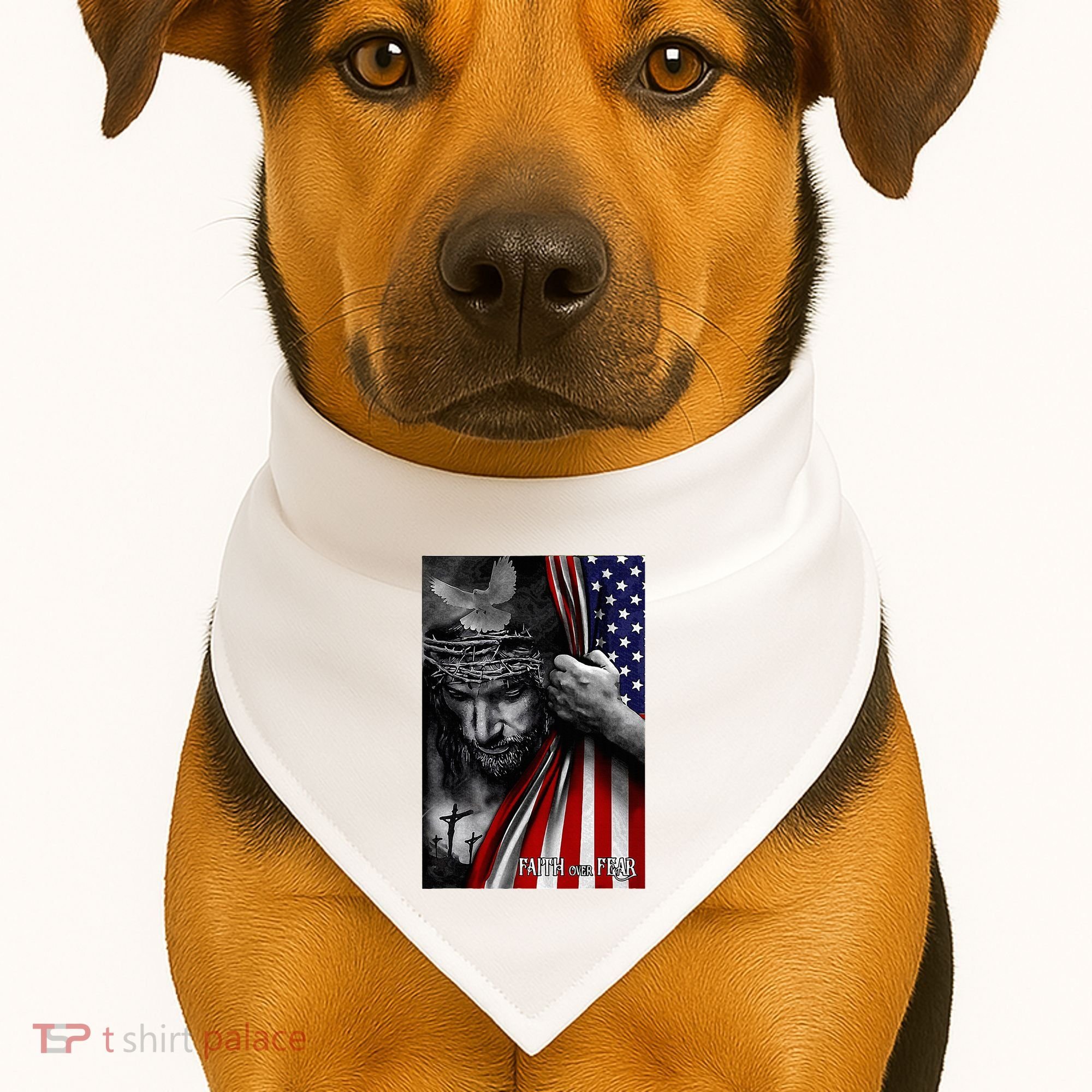 Faith Over Fear God Jesus Christian Flag USA-Made Doggie Bandana