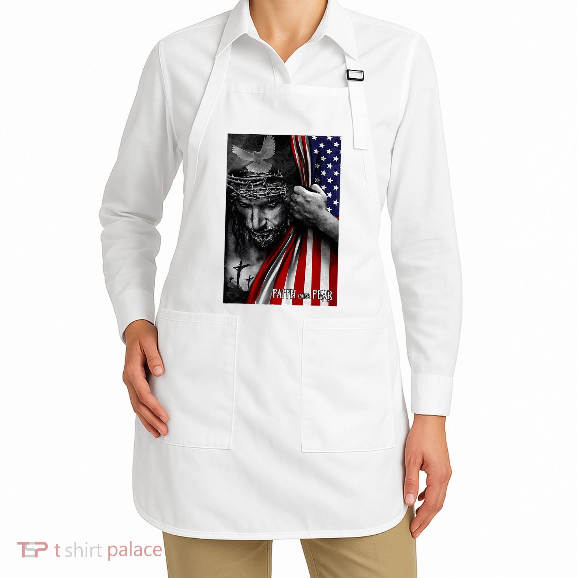 Faith Over Fear God Jesus Christian Flag Apron