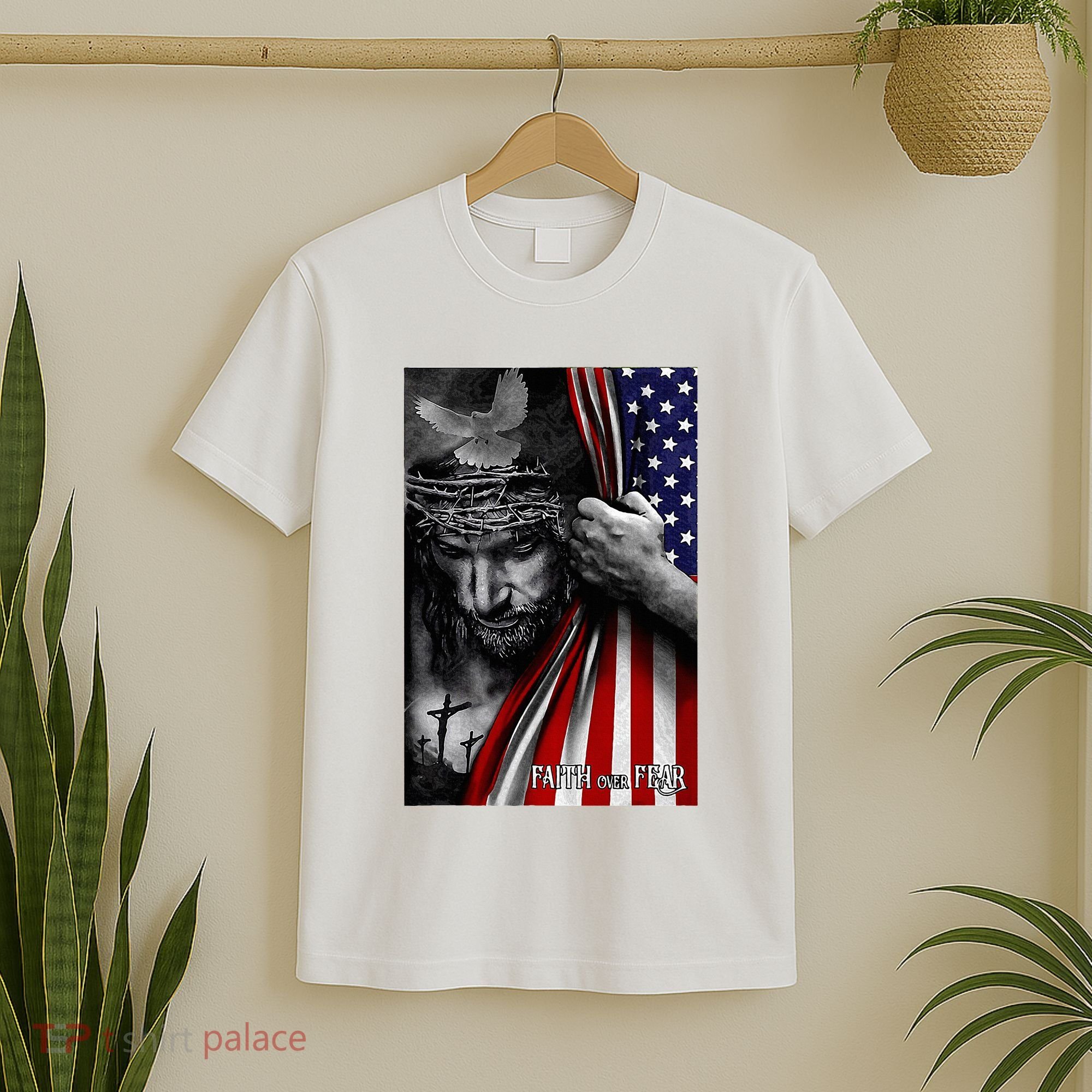 Faith Over Fear God Jesus Christian Flag T-Shirt