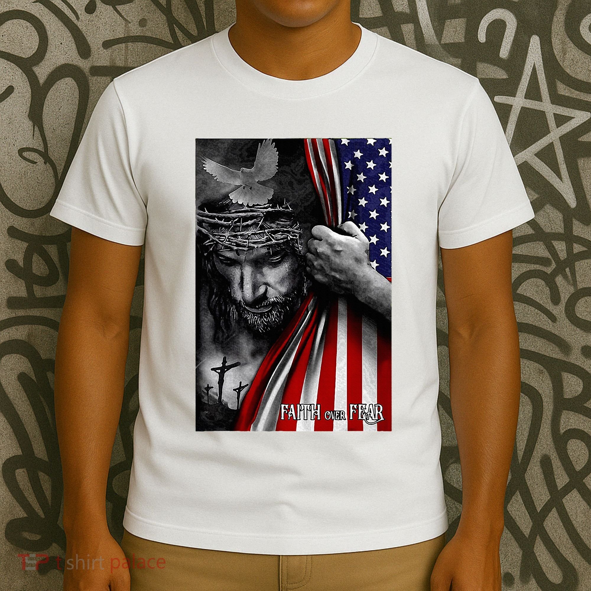 Faith Over Fear God Jesus Christian Flag T-Shirt
