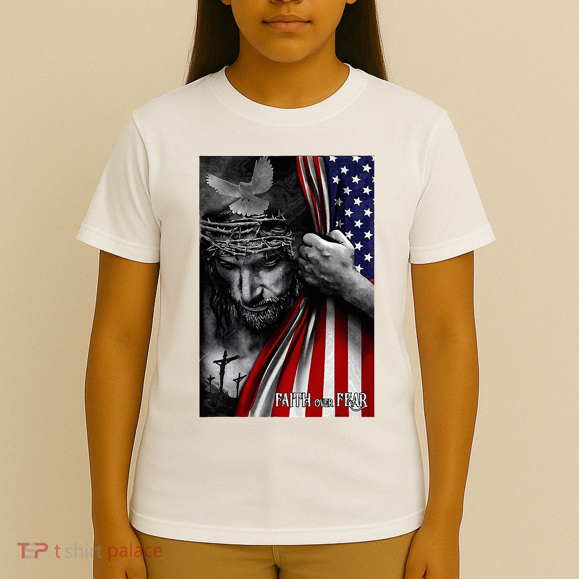 Faith Over Fear God Jesus Christian Flag T-Shirt