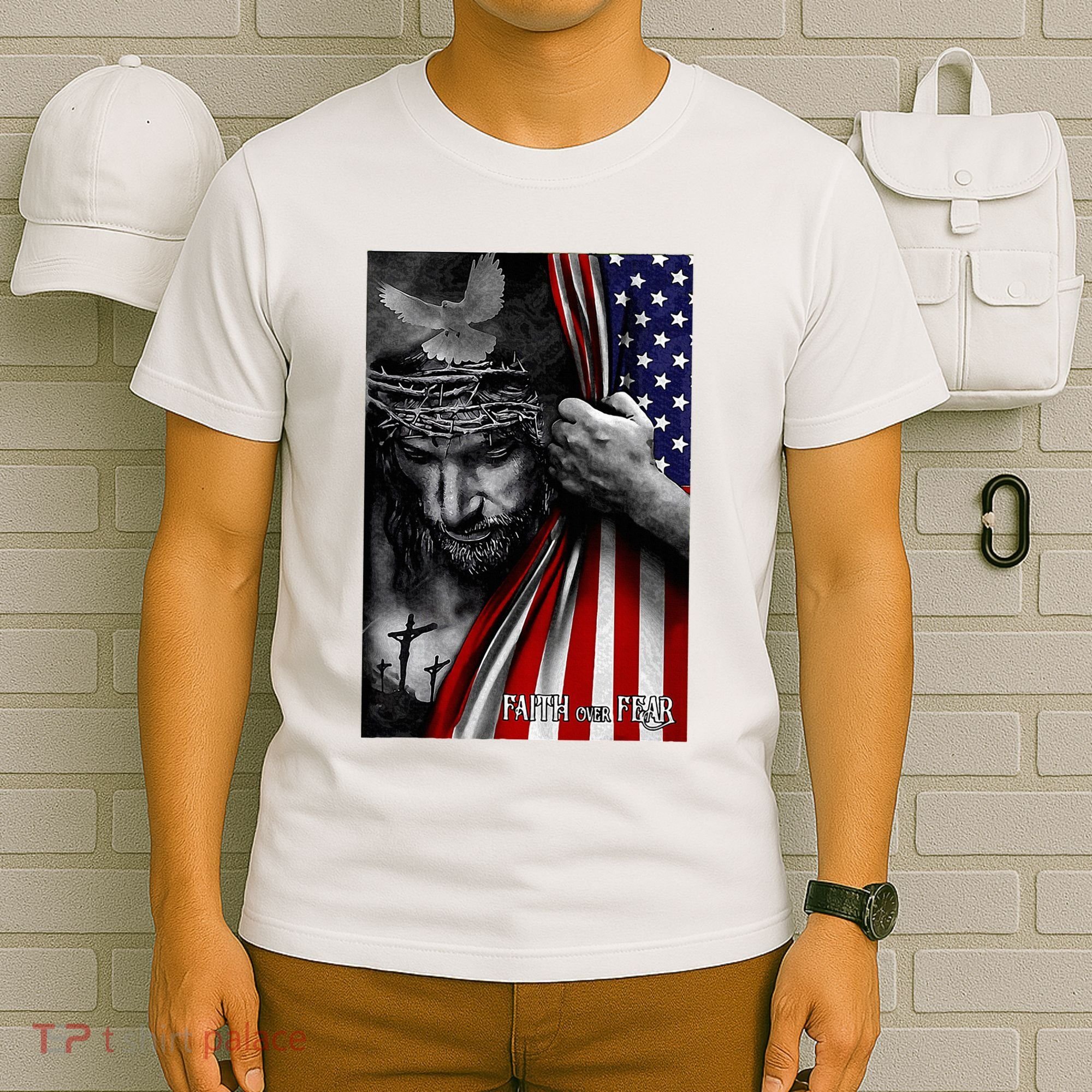 Faith Over Fear God Jesus Christian Flag T-Shirt