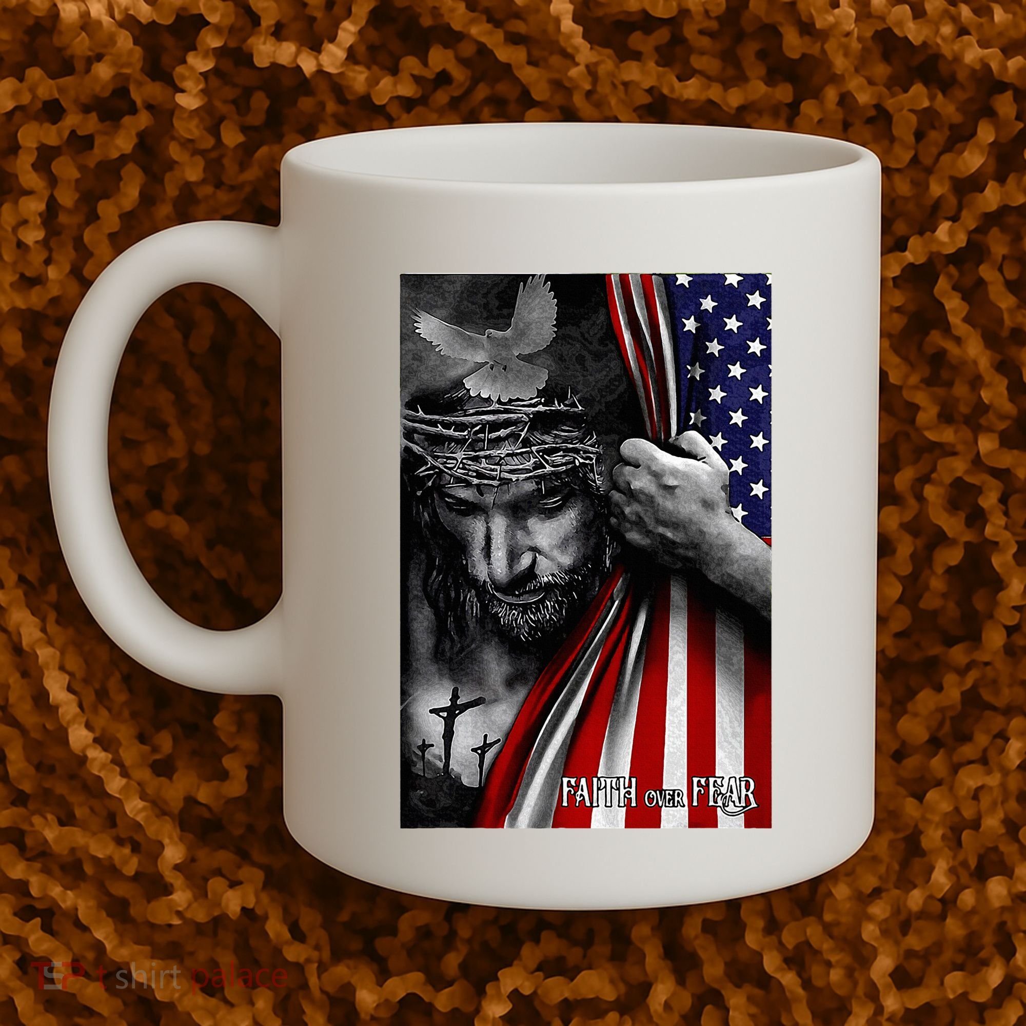 Faith Over Fear God Jesus Christian Flag Coffee Mug