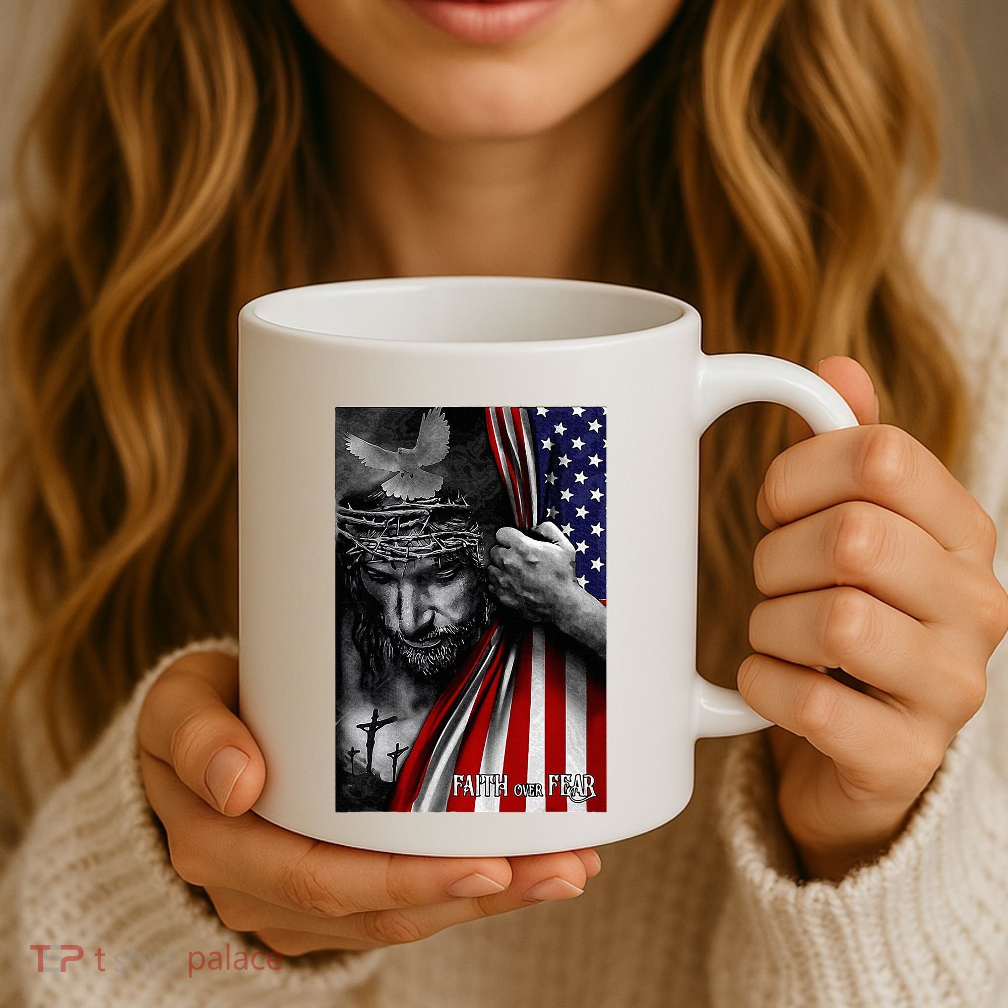 Faith Over Fear God Jesus Christian Flag Coffee Mug