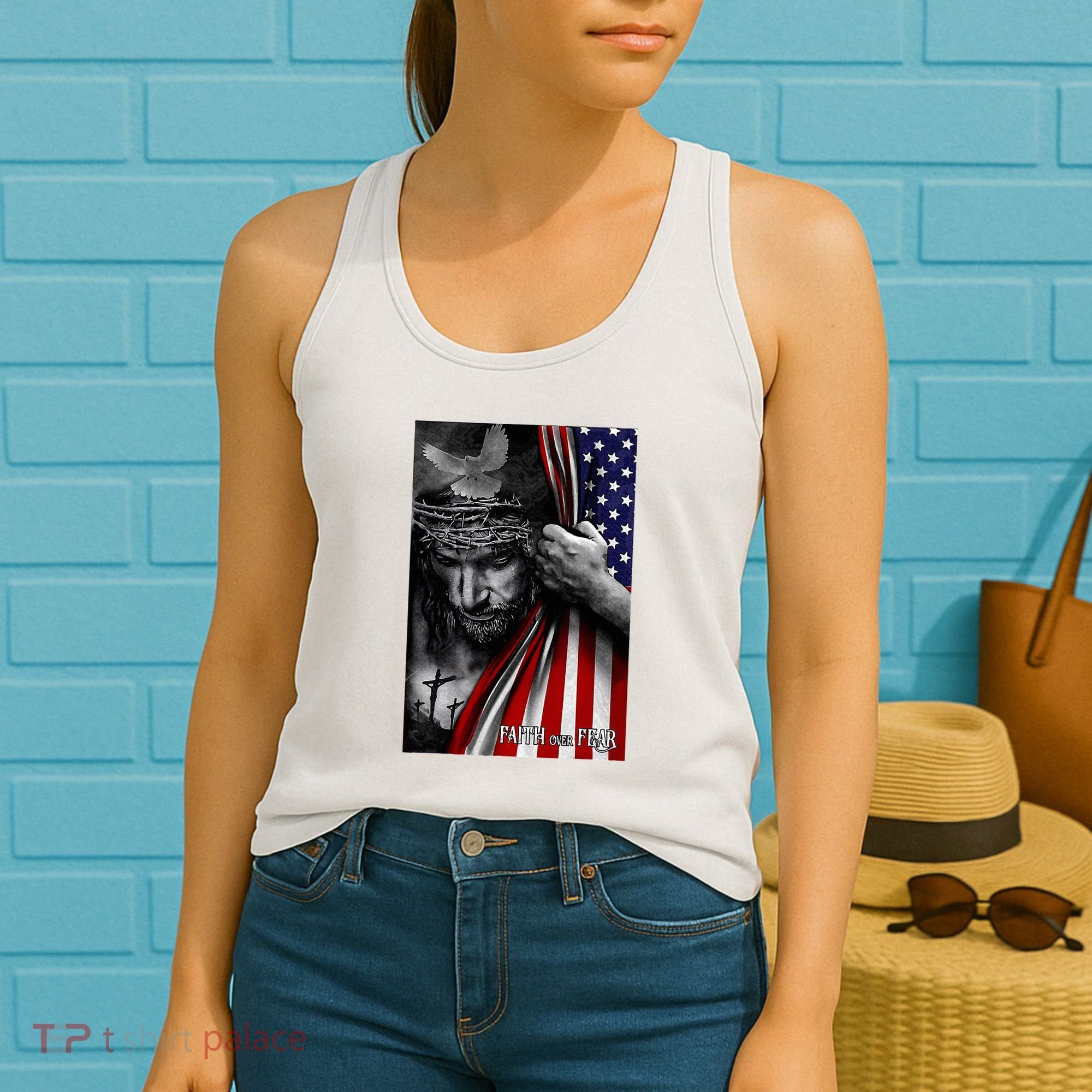 Faith Over Fear God Jesus Christian Flag Women's Tank Top