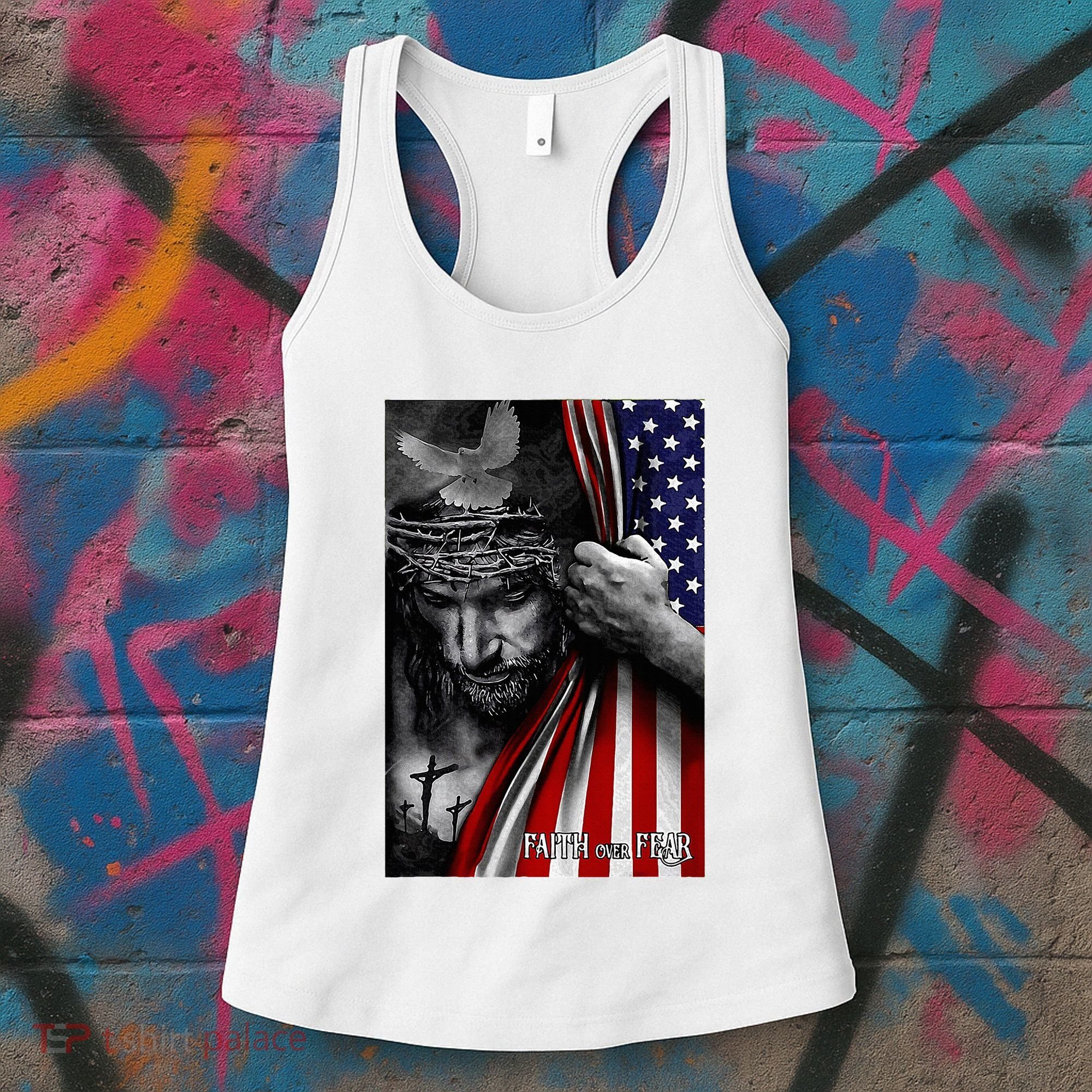 Faith Over Fear God Jesus Christian Flag Women's Tank Top