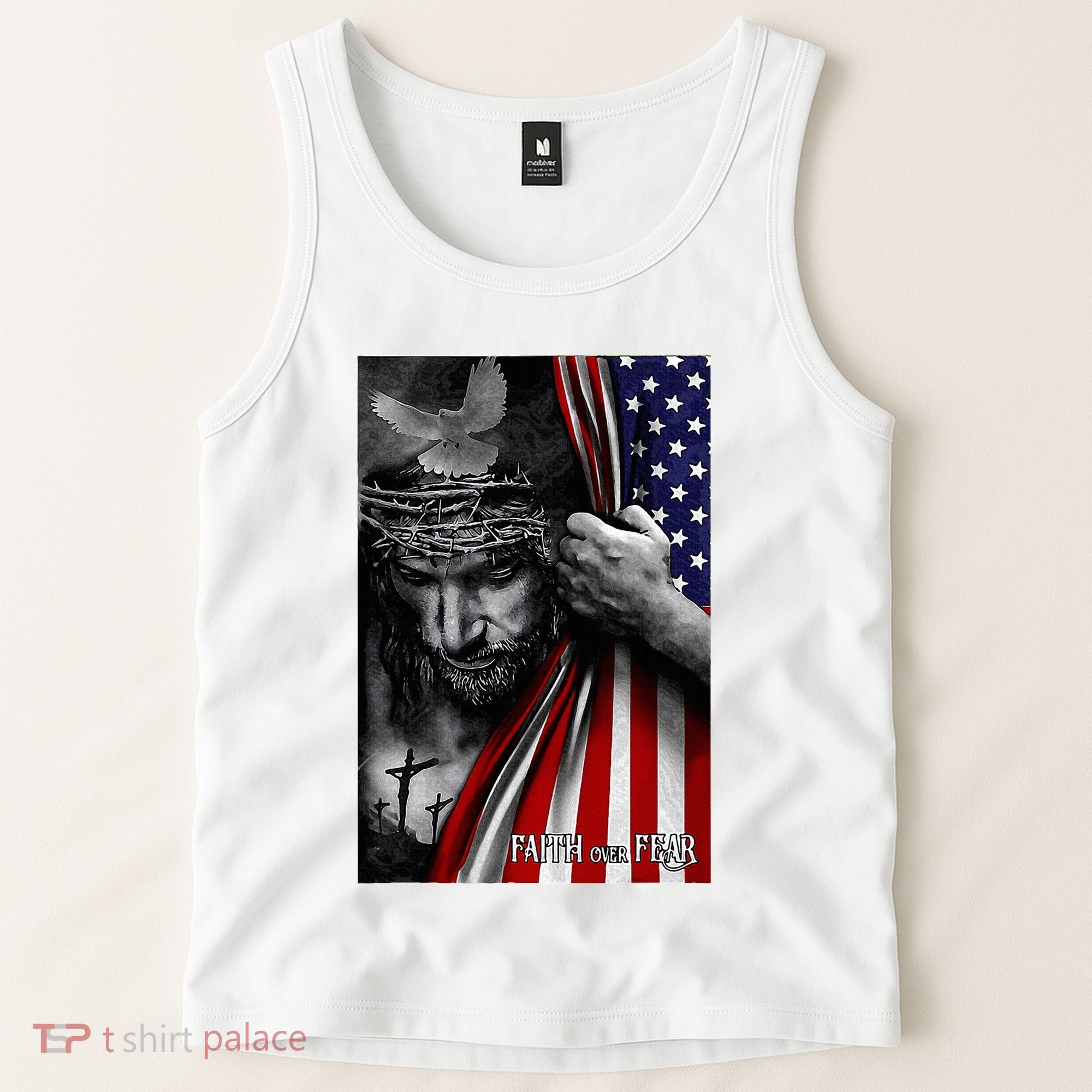 Faith Over Fear God Jesus Christian Flag Tank Top