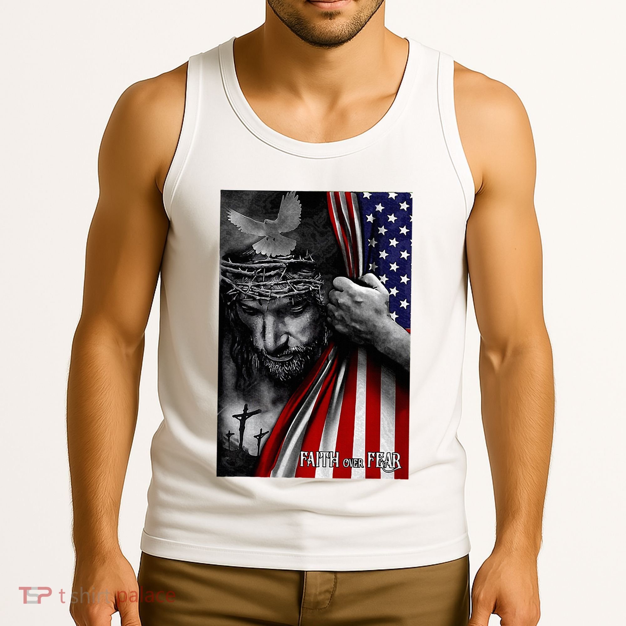 Faith Over Fear God Jesus Christian Flag Tank Top