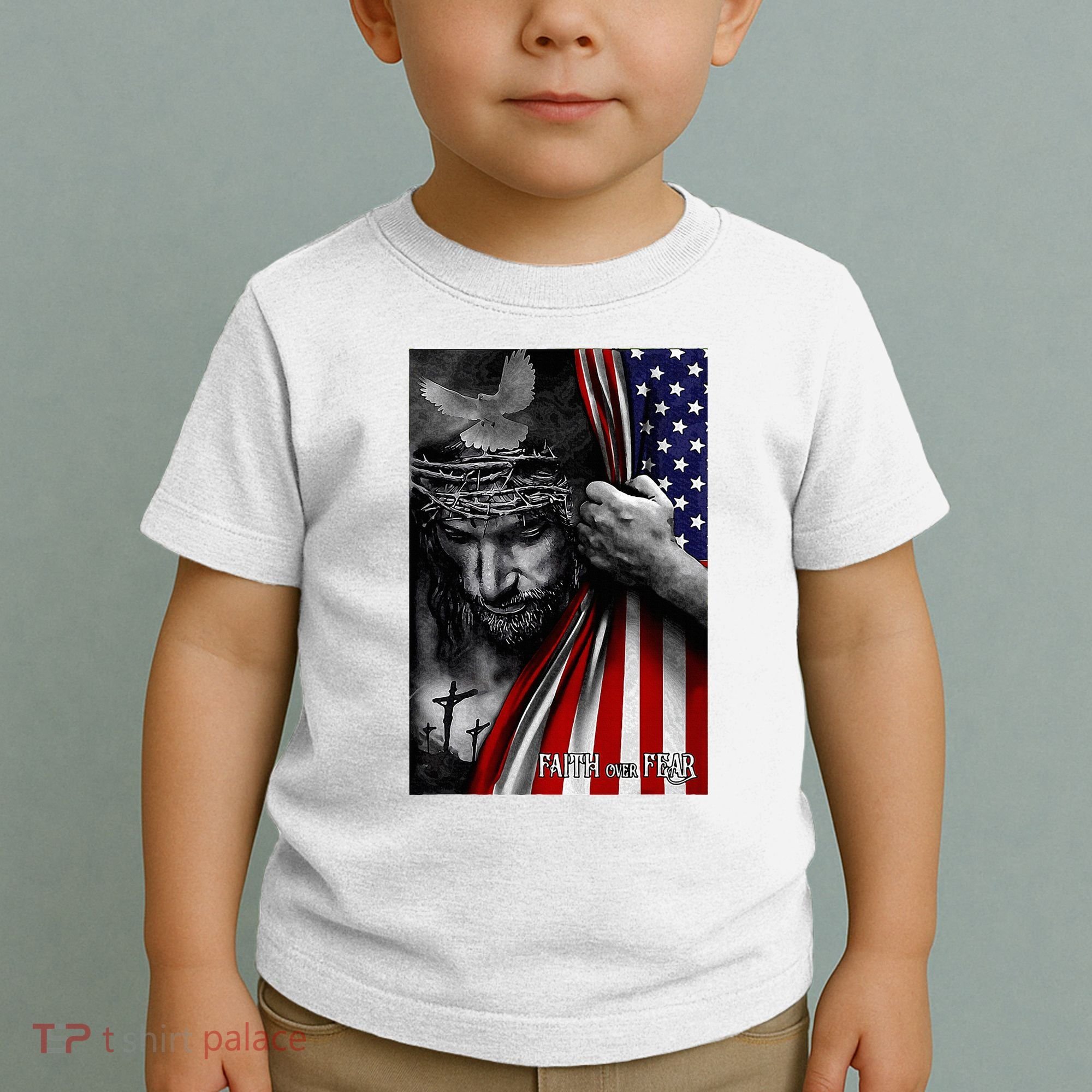 Faith Over Fear God Jesus Christian Flag Toddler T-Shirt