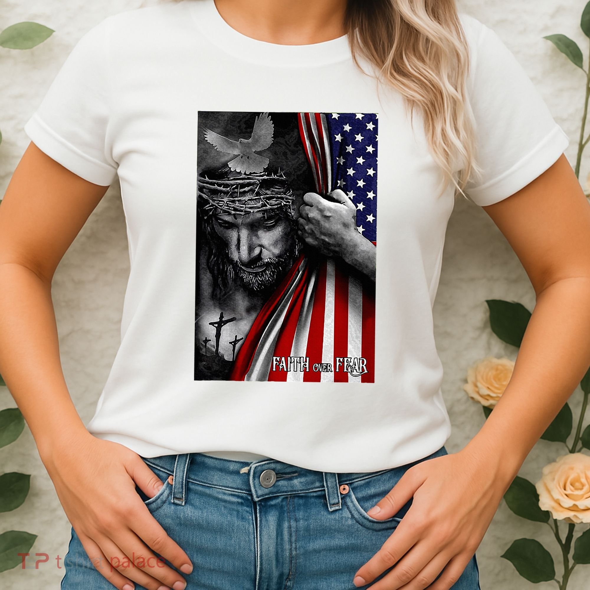 Faith Over Fear God Jesus Christian Flag Women's T-Shirt
