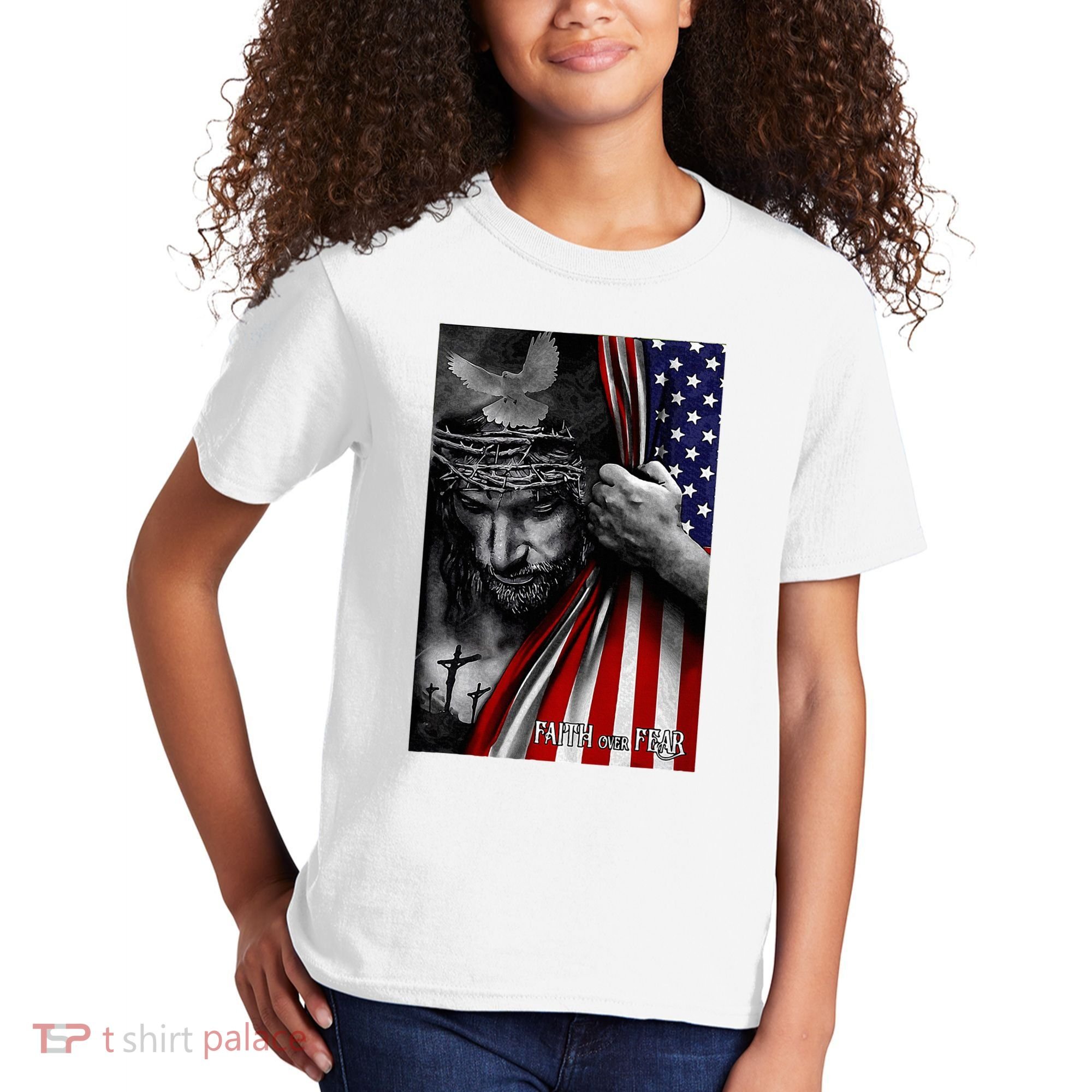 Faith Over Fear God Jesus Christian Flag Kids T-Shirt
