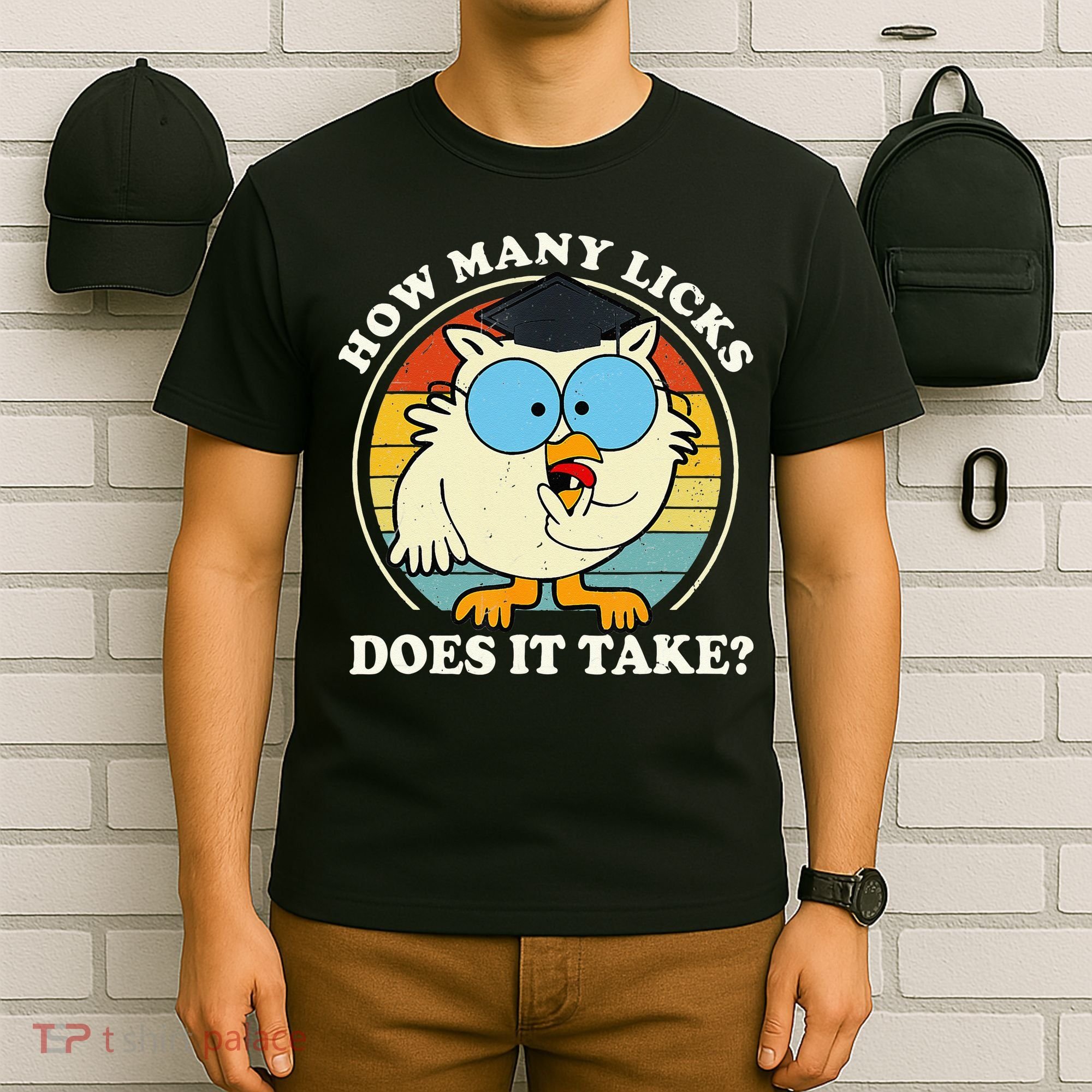 Funny Owl How Many Licks Does It Take Retro Vintage T-Shirt