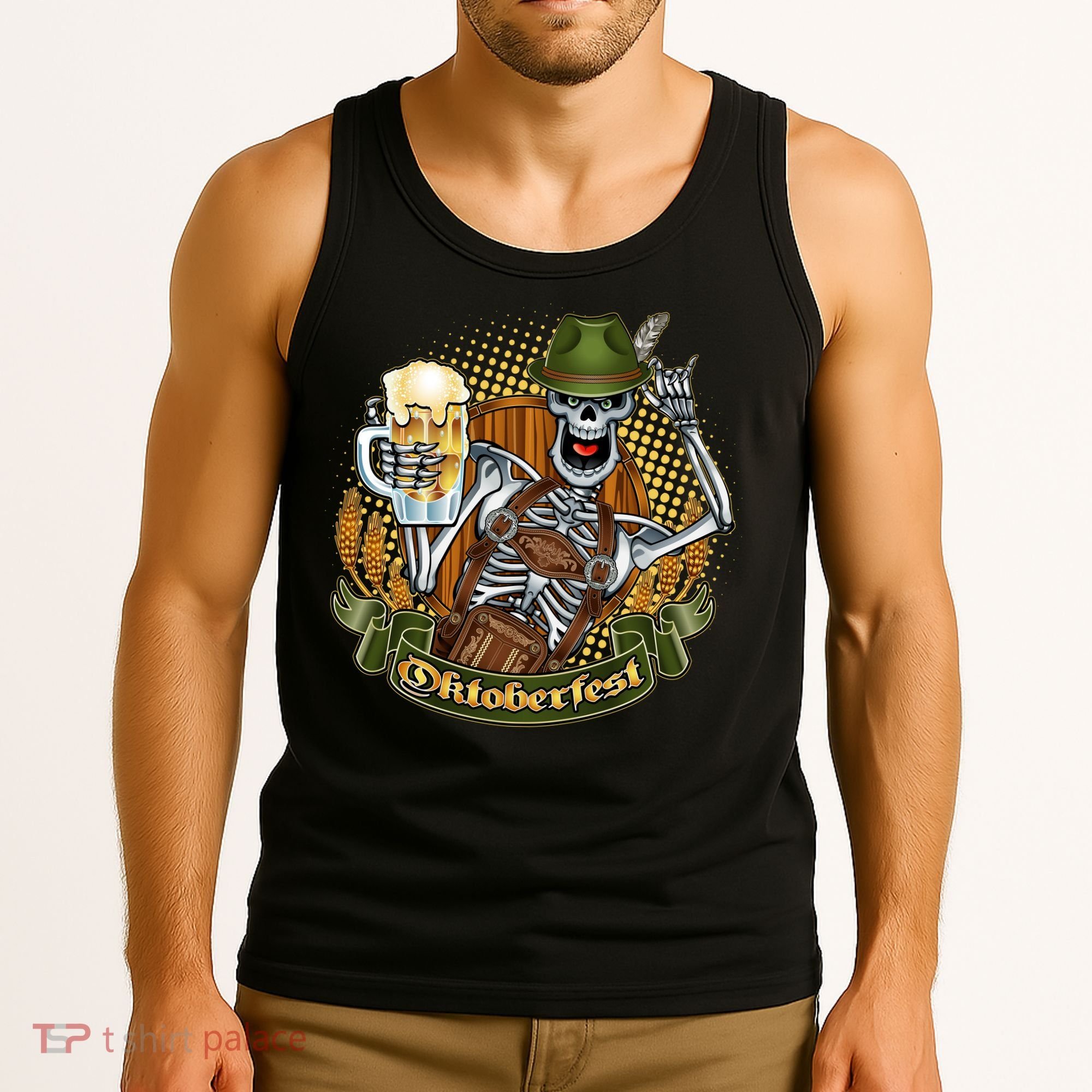 Funny Oktoberfest Halloween Skeleton Tank Top