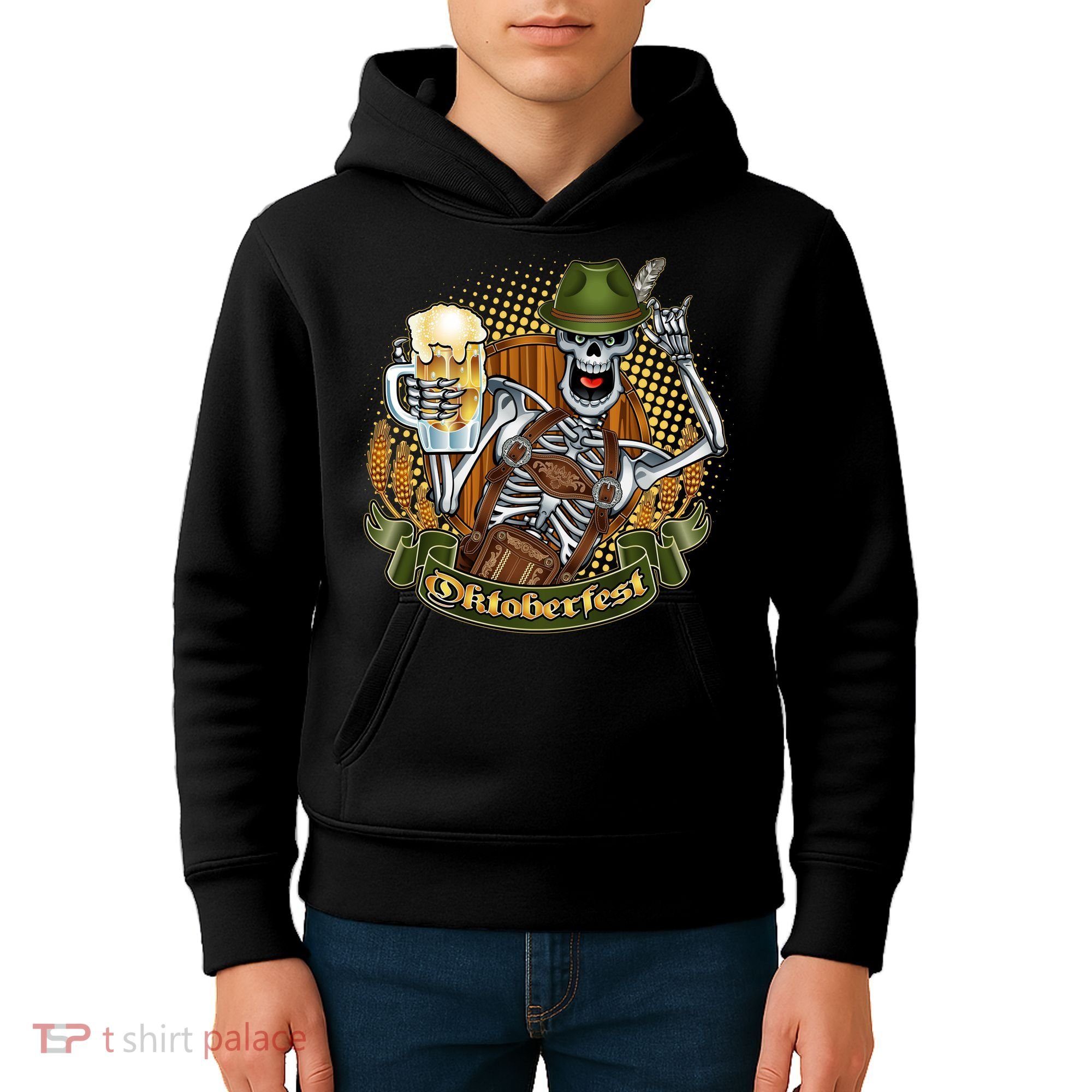 Funny Oktoberfest Halloween Skeleton Kids Hoodie