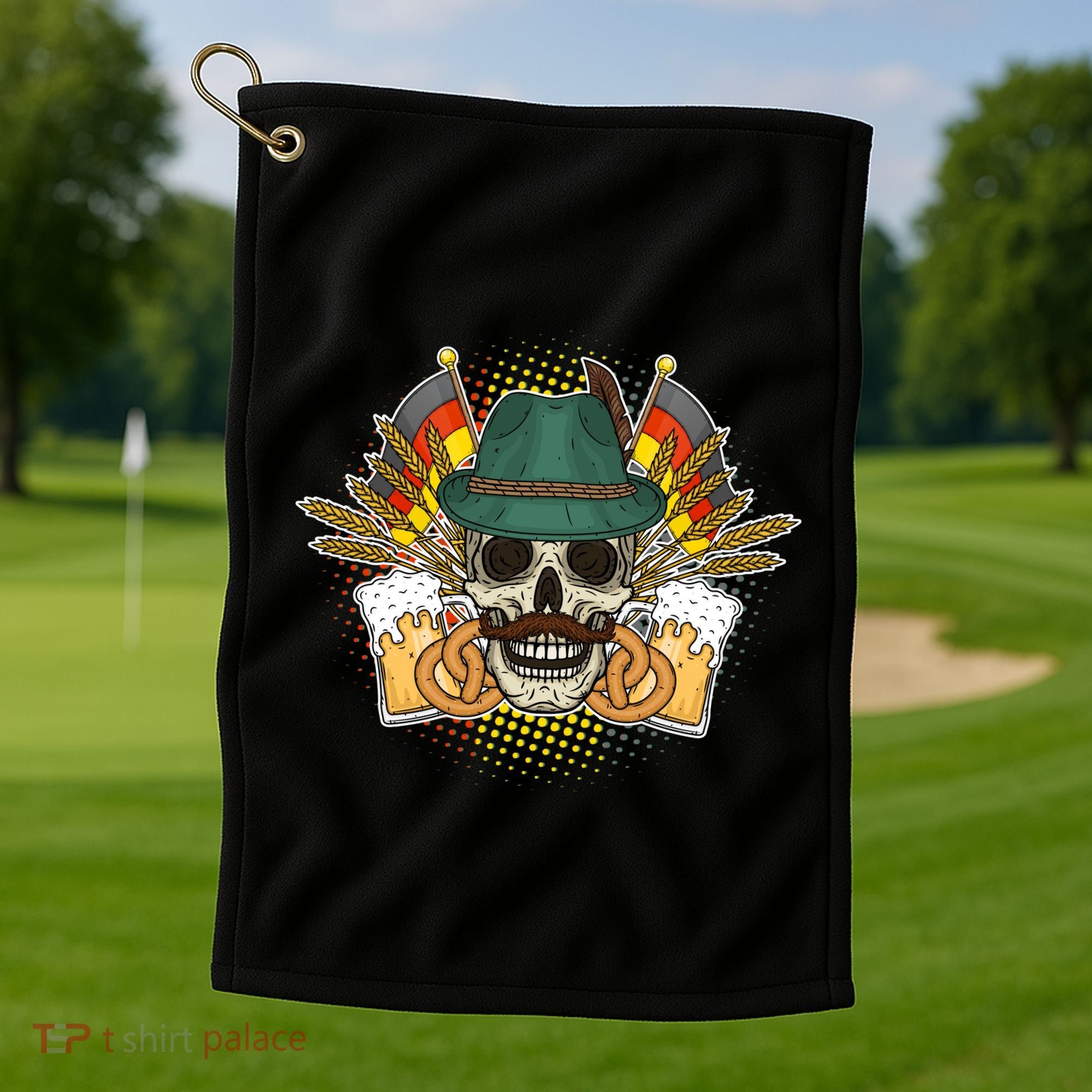 Funny Oktoberfest Halloween Skull Golf Towel