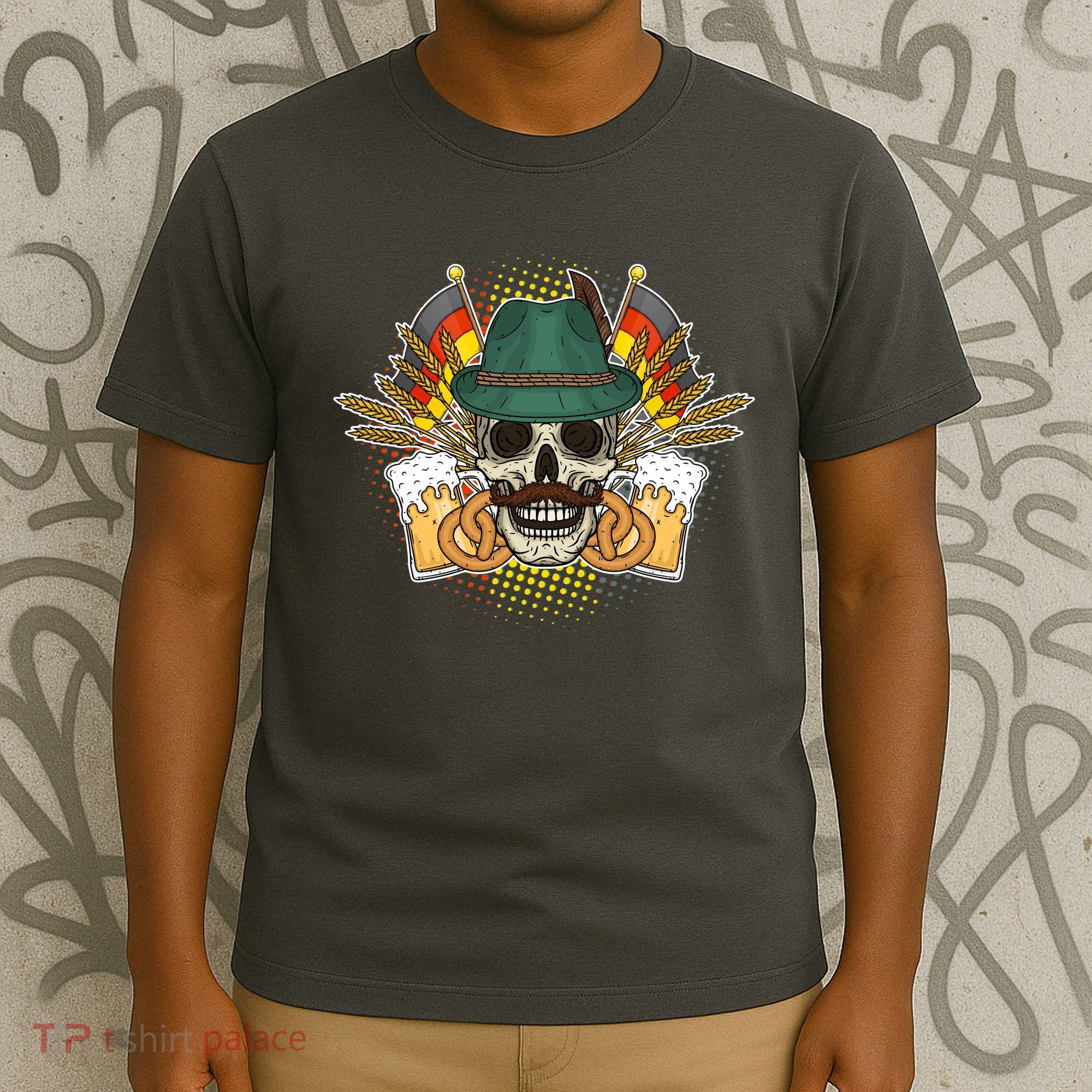 Funny Oktoberfest Halloween Skull T-Shirt