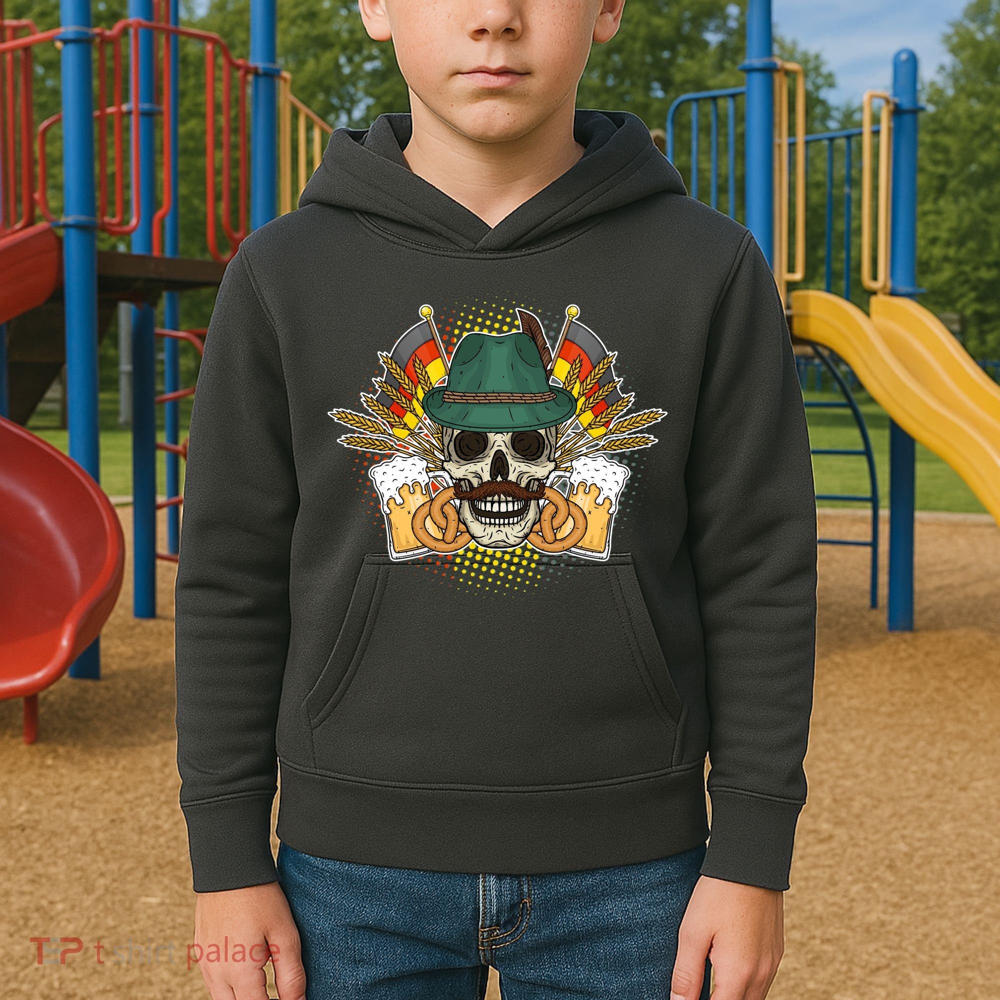 Funny Oktoberfest Halloween Skull Kids Hoodie